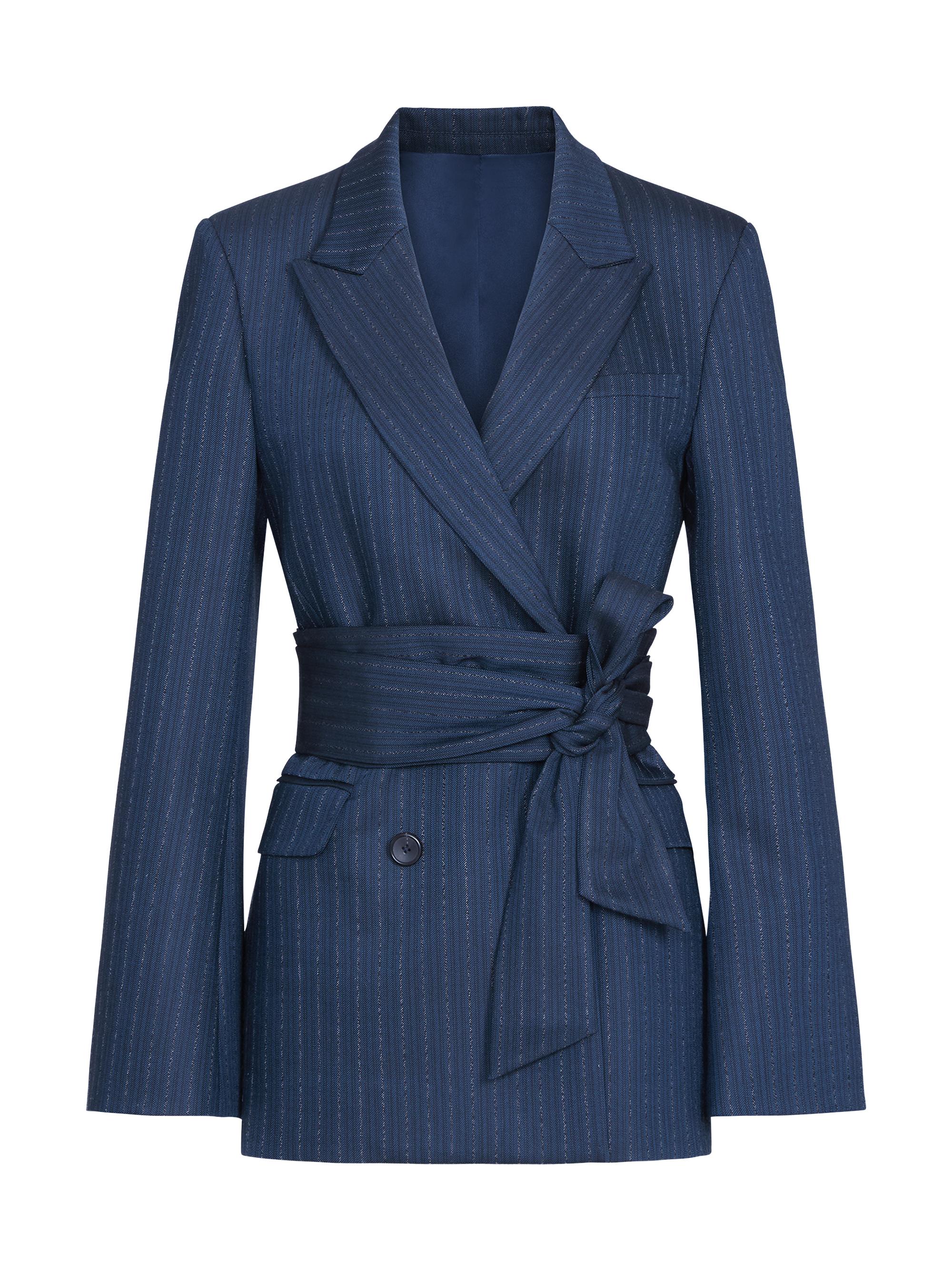 TWP Women's Delancey Striped Stretch-Wool Belted Blazer - Insignia Blue