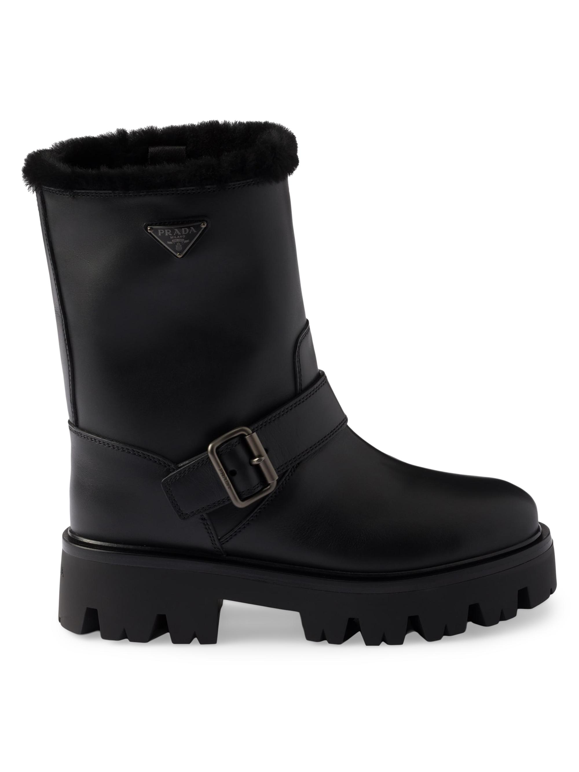Prada Leather and Shearling Booties | Saks Fifth Avenue