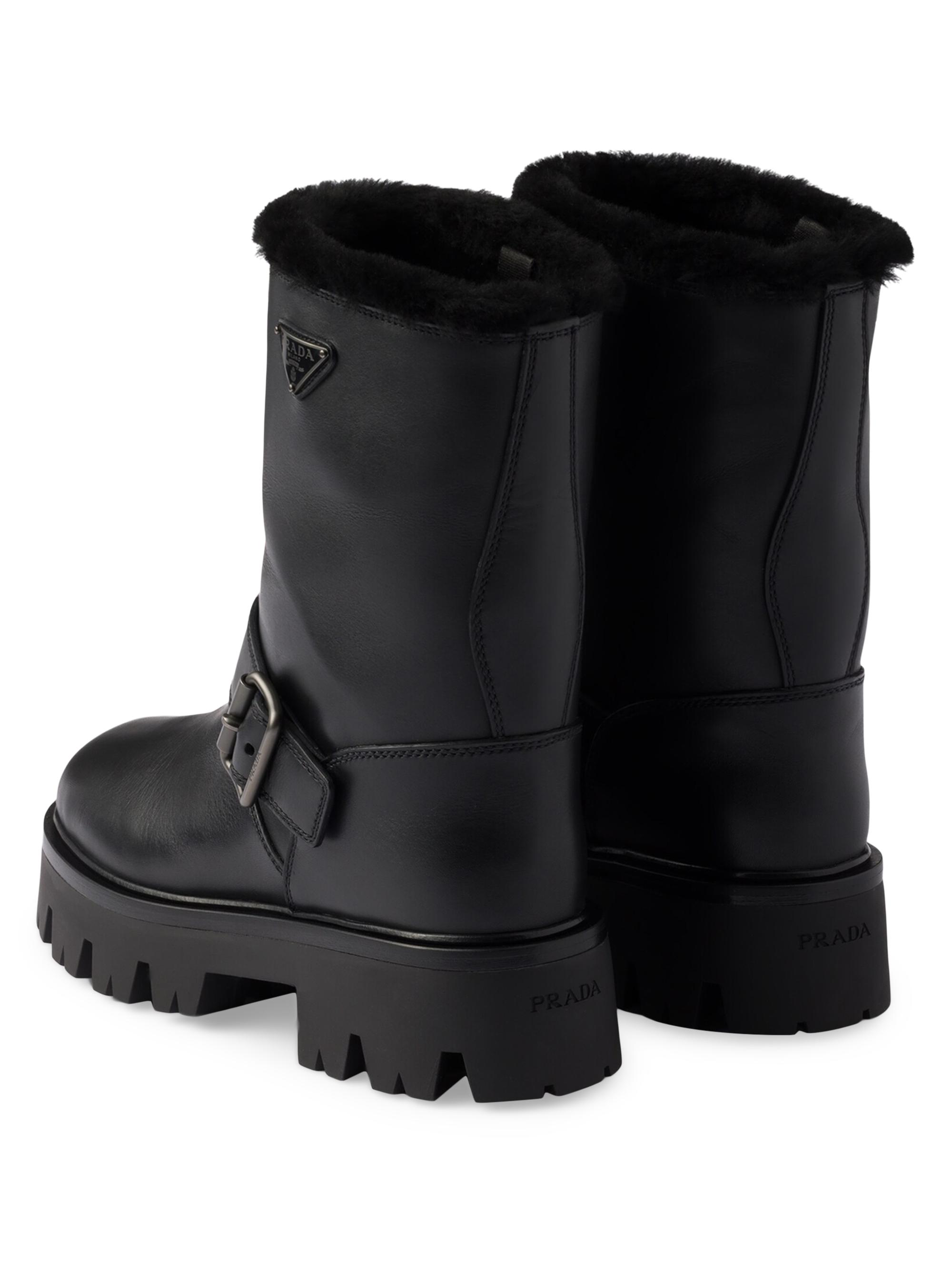 Prada Leather and Shearling Booties | Saks Fifth Avenue