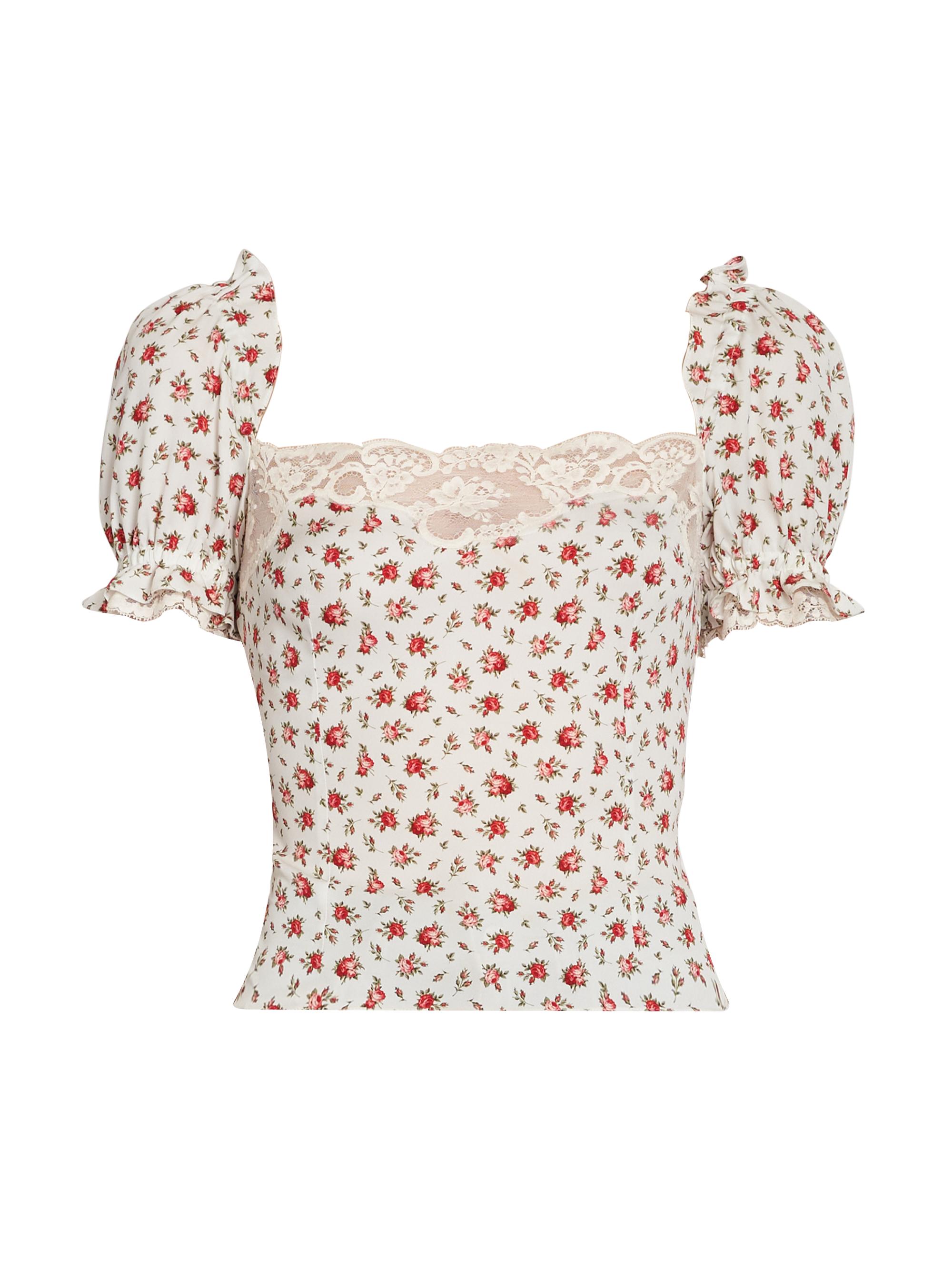 Dolce & Gabbana Women's Lace-Trimmed Floral Silk-Blend Crop Top - Roselline F Bco