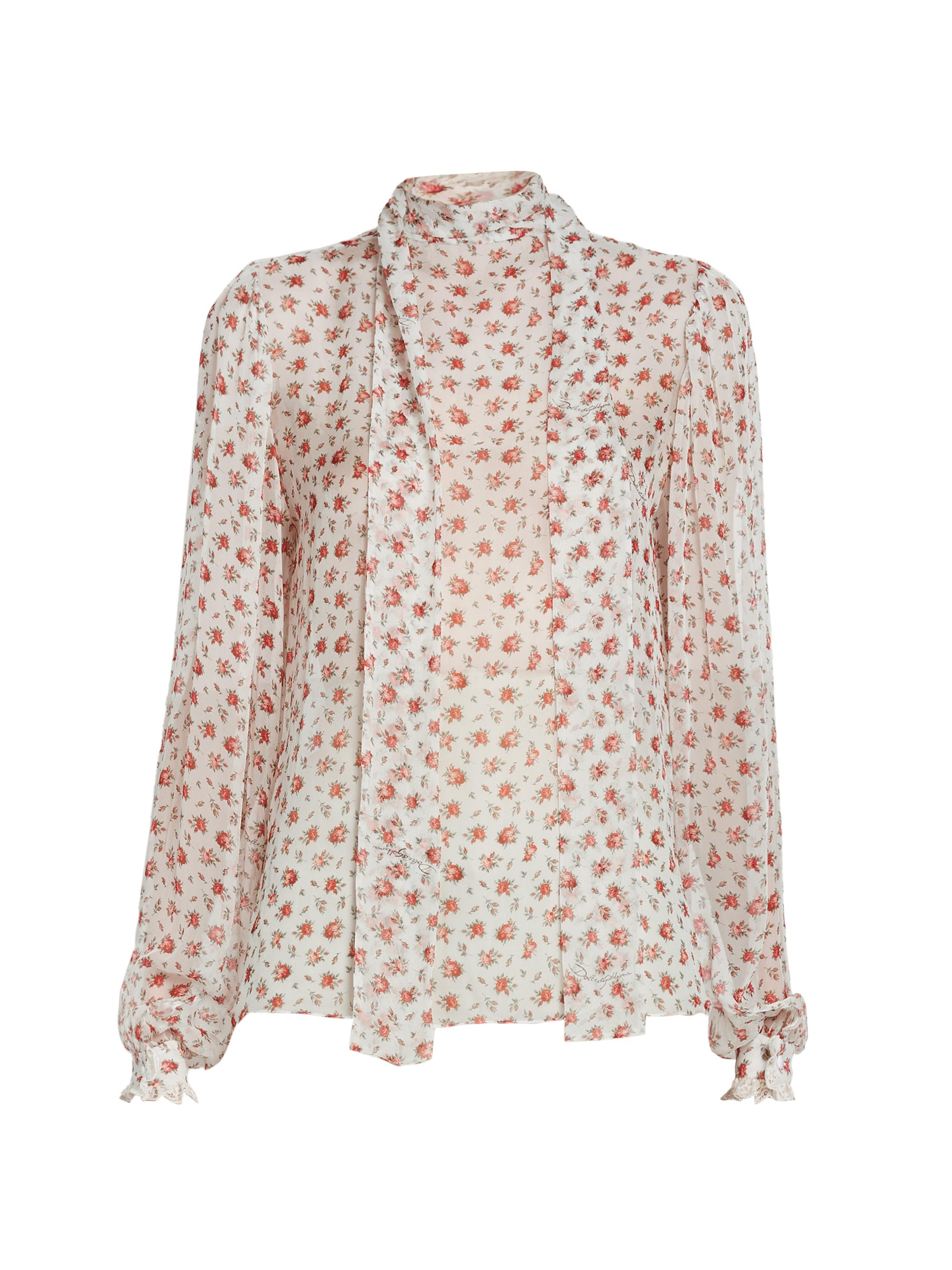 Dolce & Gabbana Women's Sheer Floral Silk-Blend Blouse - Roselline F Bco