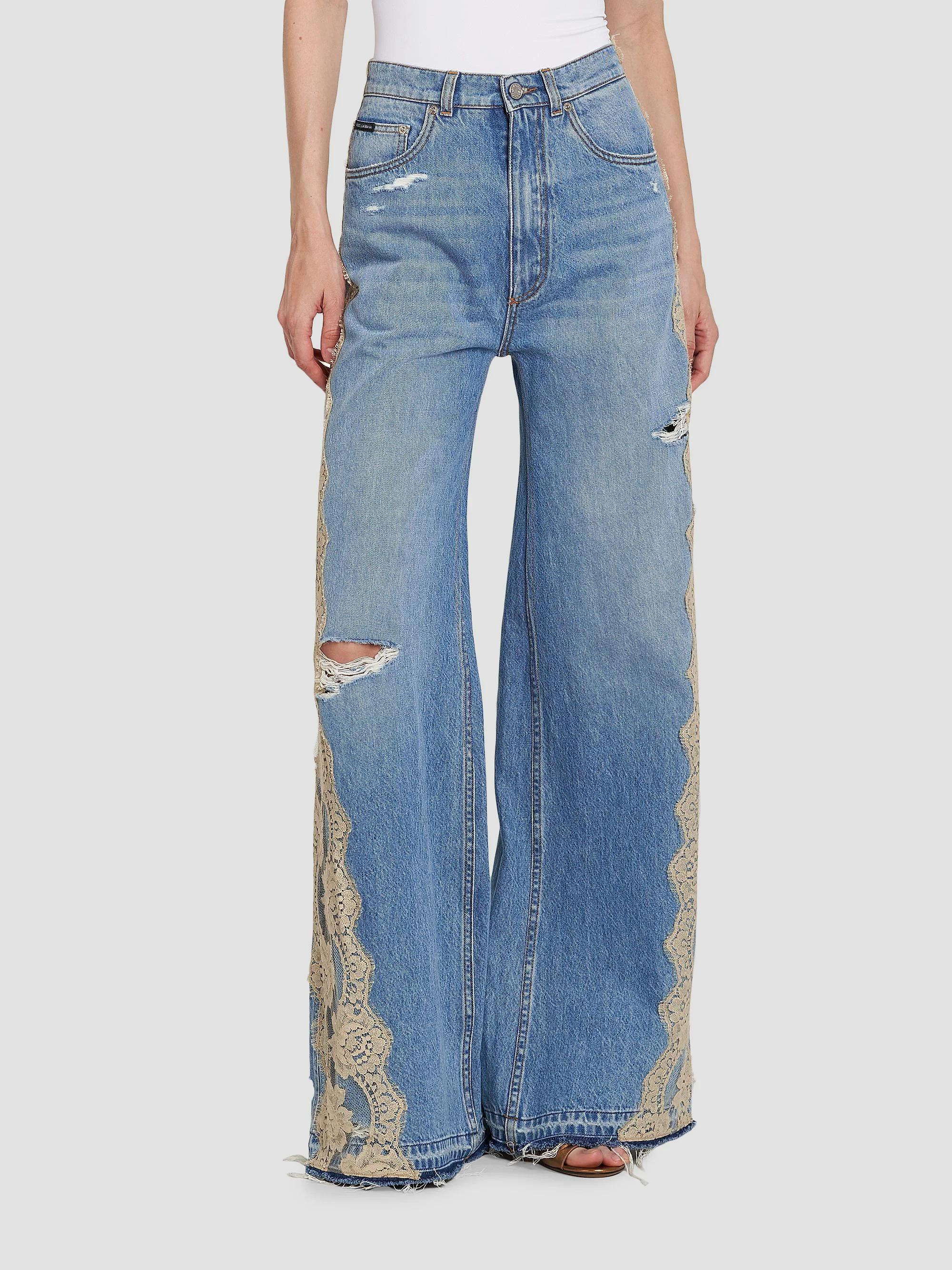 パンツ DOLCE&GABBANA distressed denim pants Dolce&Gabbana Lace-Trimmed Distressed Jeans | Saks Fifth Avenue