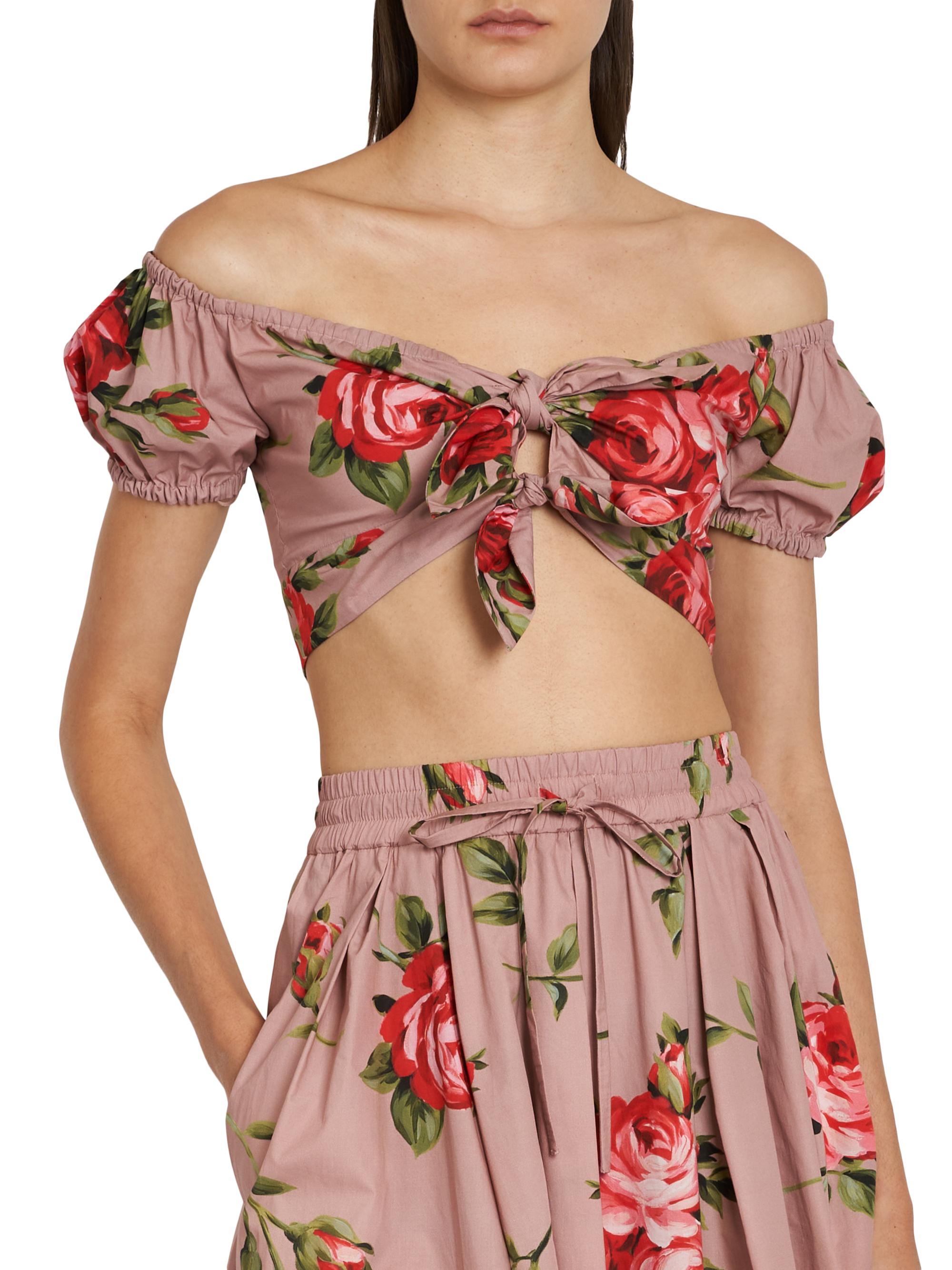 Dolce&Gabbana Floral Off-The-Shoulder Cotton Crop Top | Saks Fifth