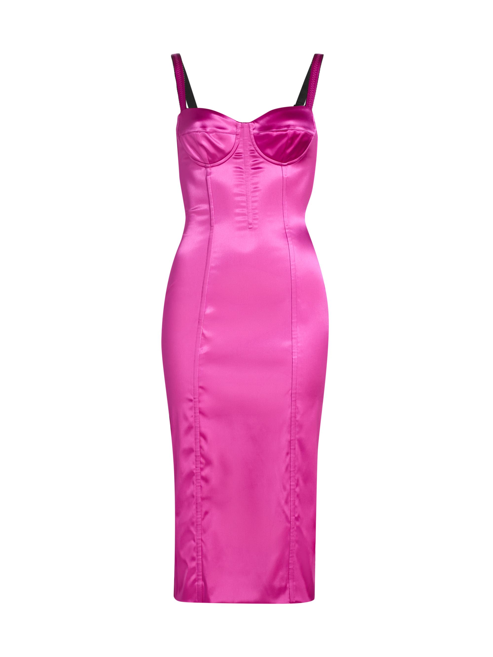 Dolce & Gabbana Women's Satin Corset Midi-Dress - Fucsia
