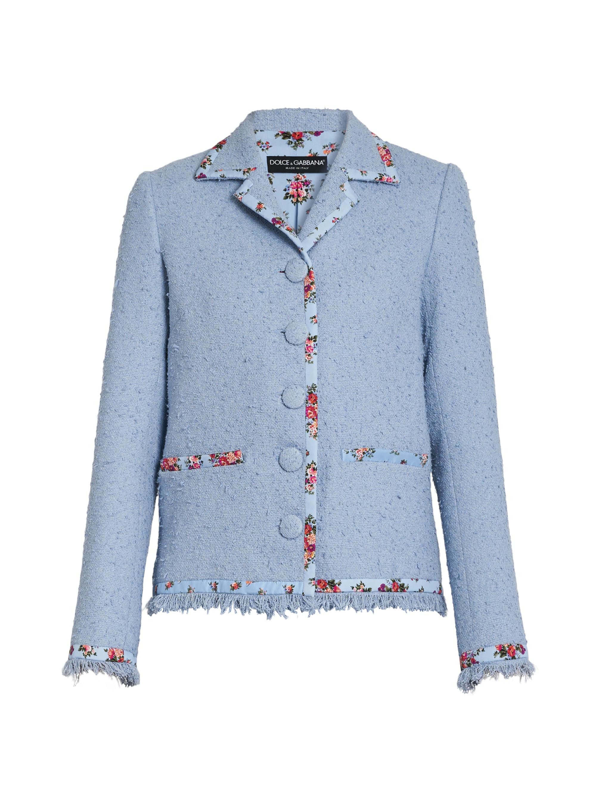 Dolce & Gabbana Women's Floral Trim Tweed Cotton-Silk Jacket - Glicine Viola Chiari