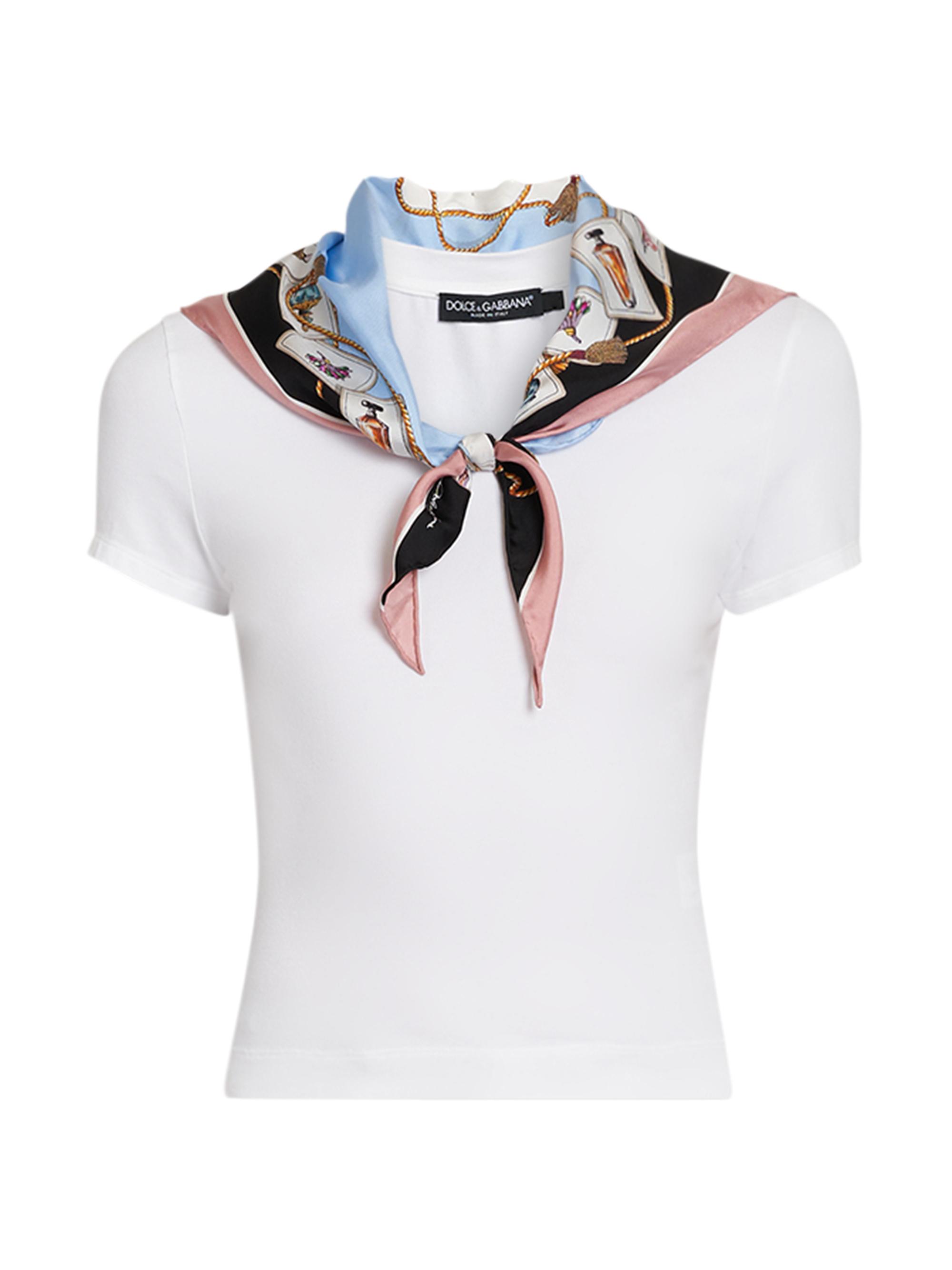 Dolce & Gabbana Women's Scarf Stretch-Cotton T-Shirt - Bianco Ottico