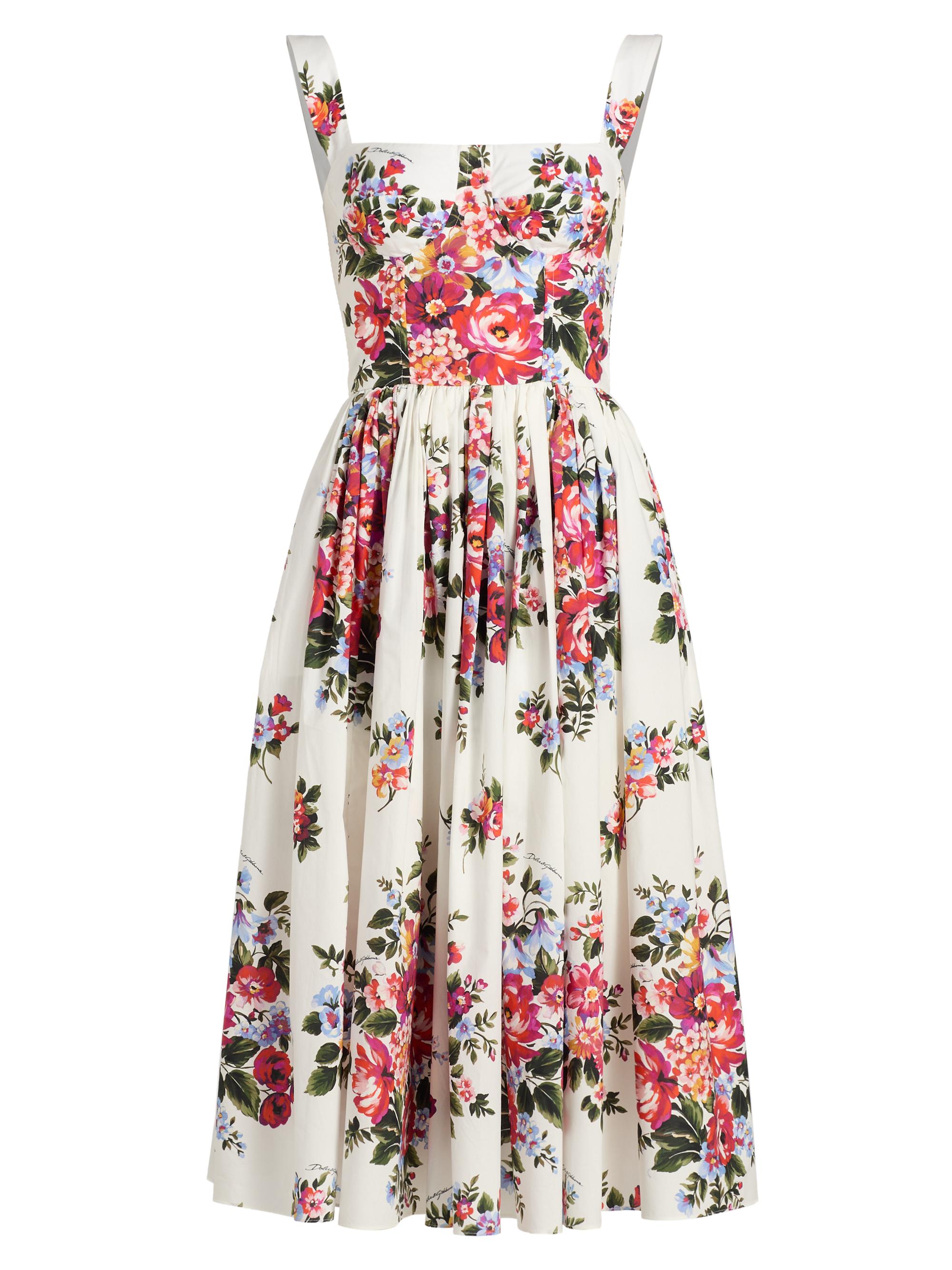 Dolce & Gabbana Women's Floral Cotton Sleeveless Midi-Dress - Mazz Fiori F Bianco