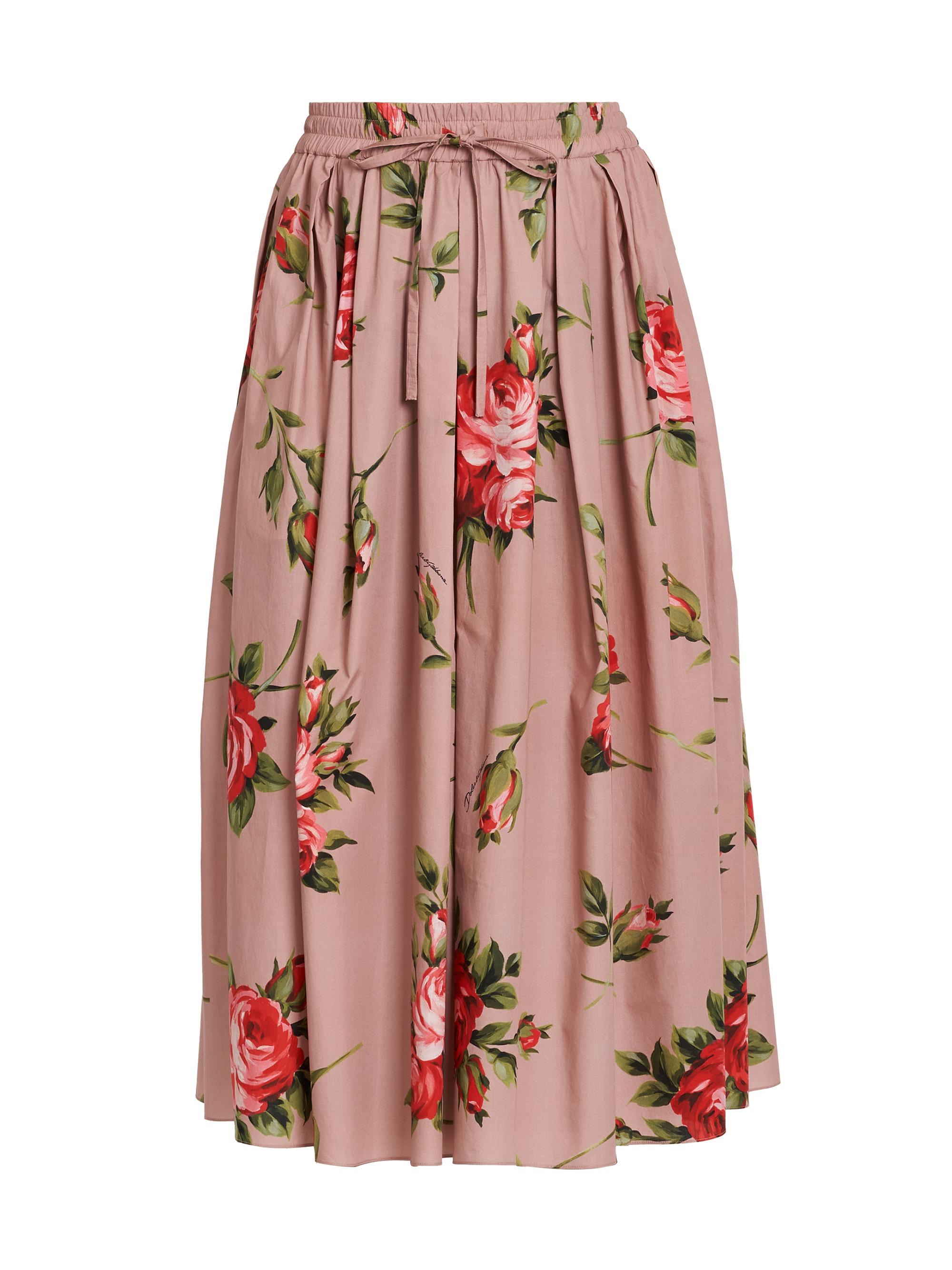 Dolce & Gabbana Women's Pleated Floral A-Line Midi-Skirt - Bouquet Rose F Rosa