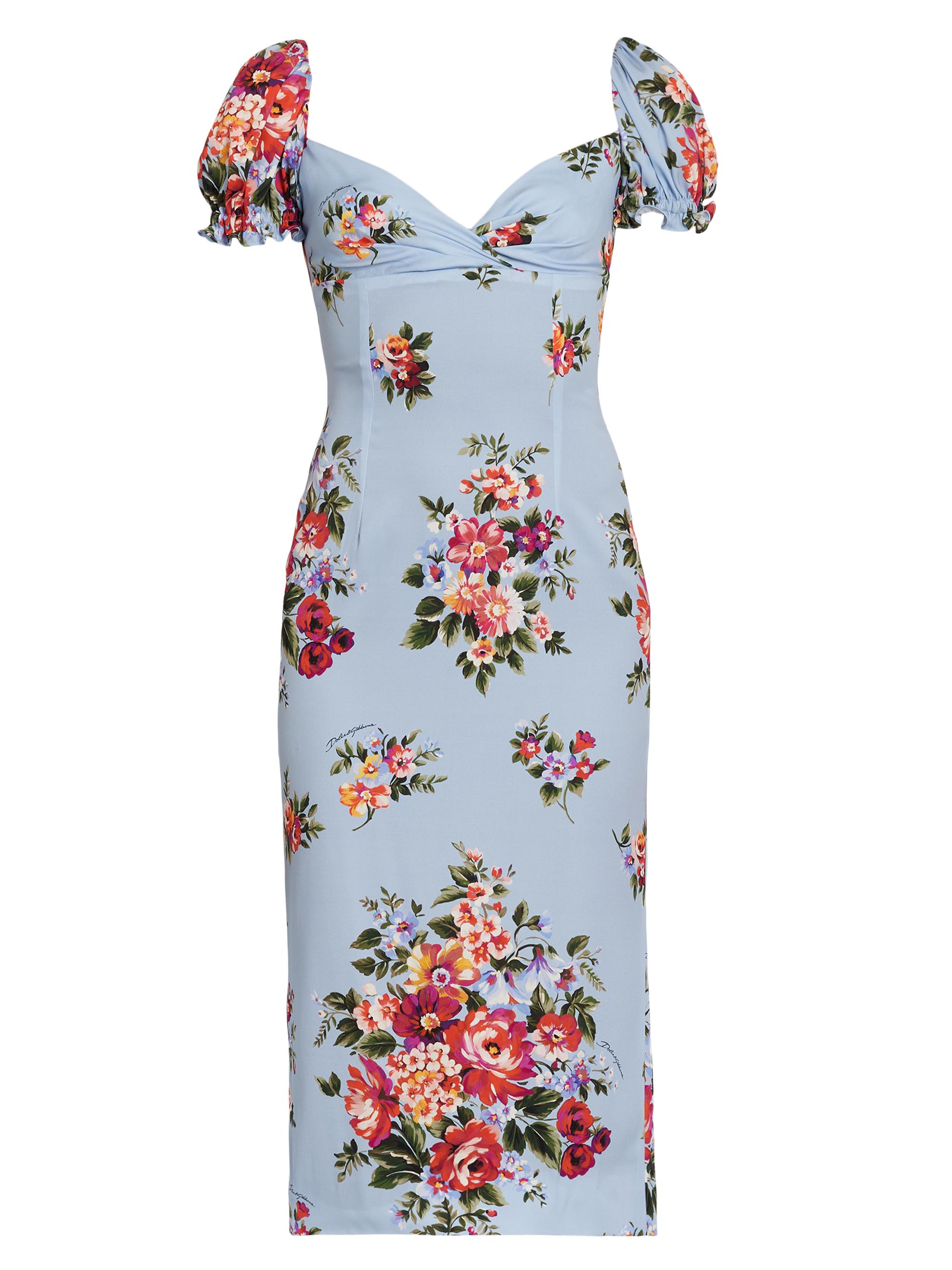Dolce & Gabbana Women's Floral Stretch Silk Sheath Midi-Dress - Mazz Fiori F Celeste