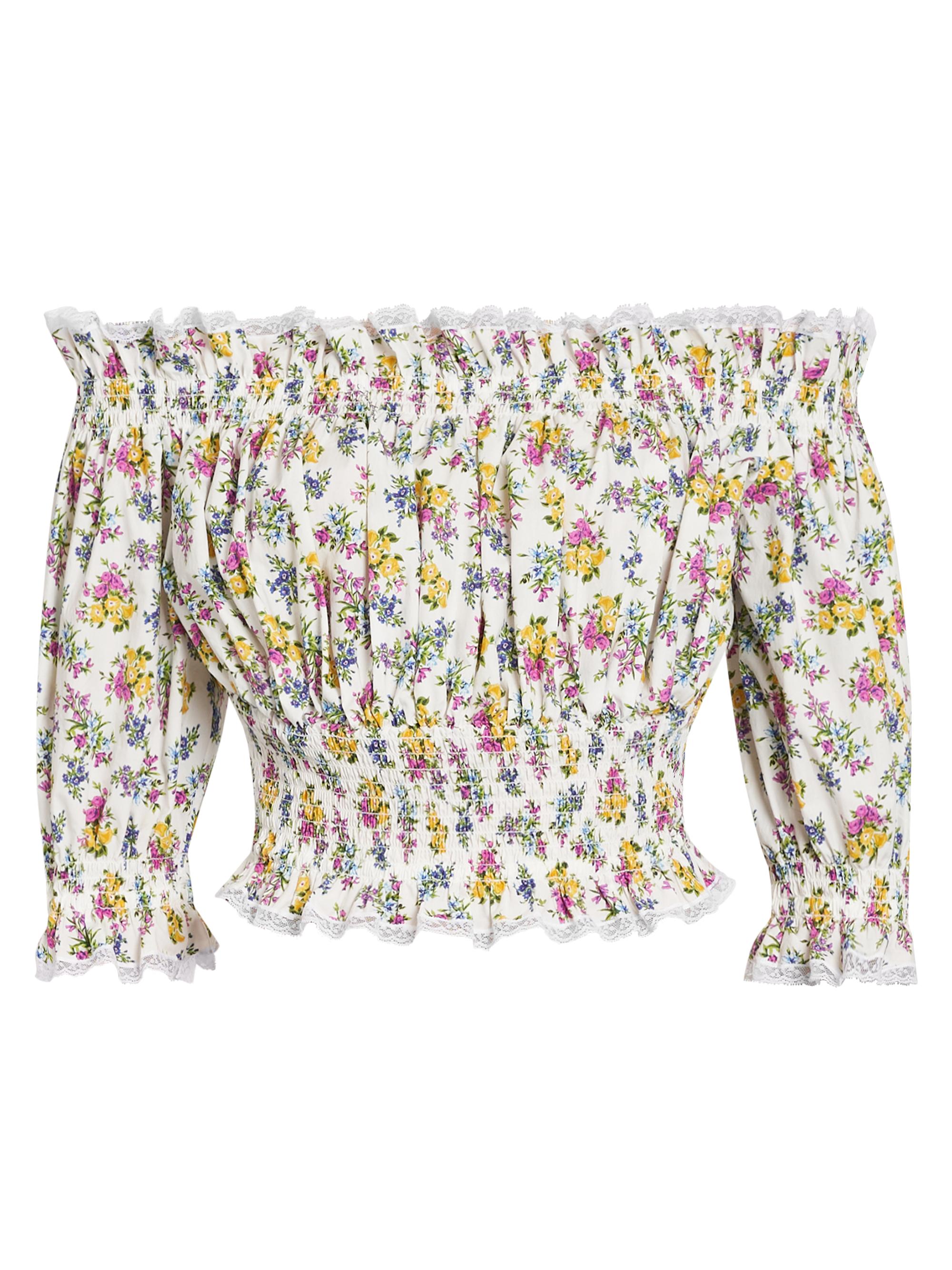 Dolce & Gabbana Women's Lace-Trim Floral Off-The-Shoulder Crop Blouse - Fiorellini F Bco
