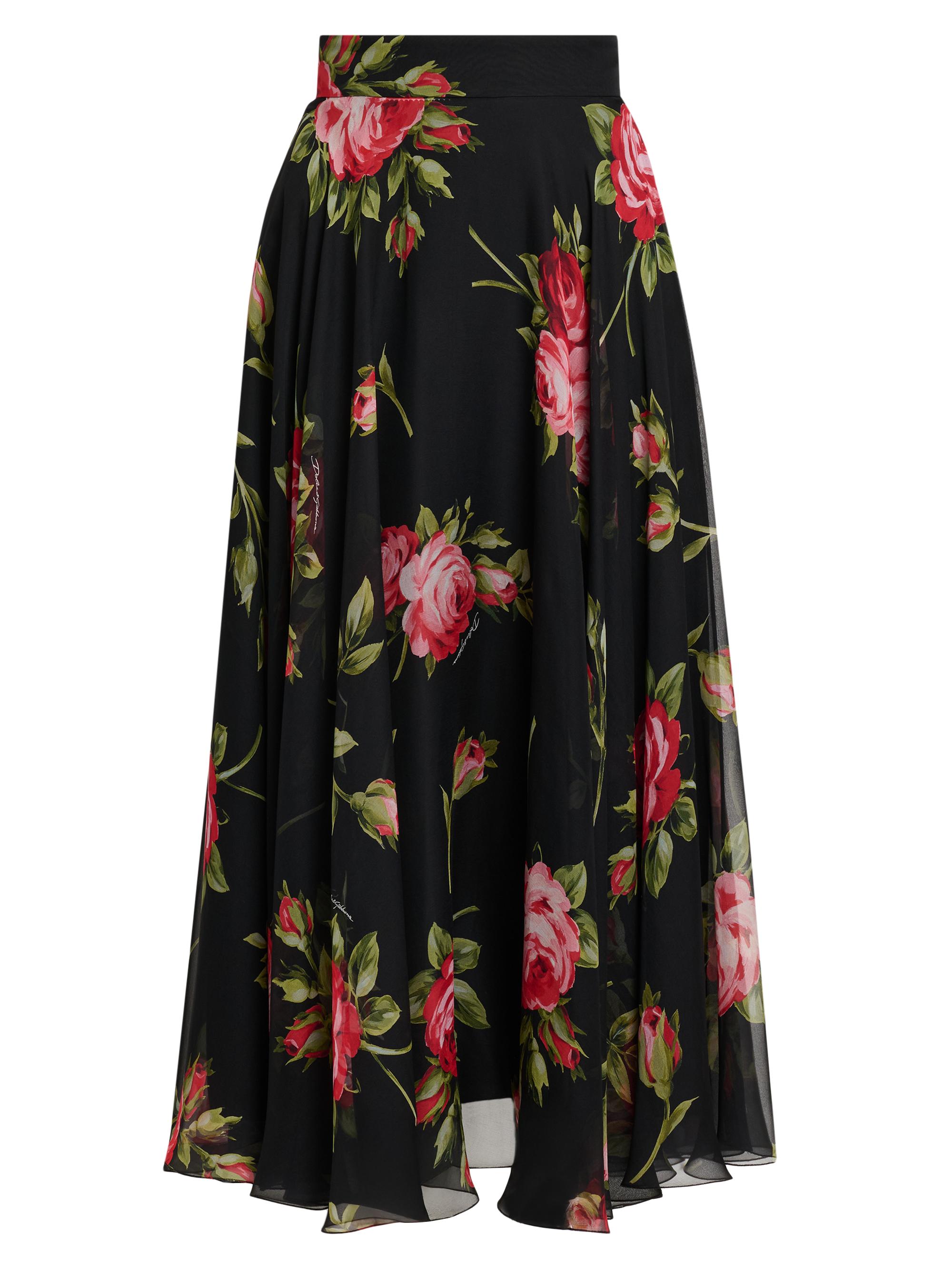 Dolce & Gabbana Women's Floral Silk Midi-Skirt - Bouquet Rose F Nero