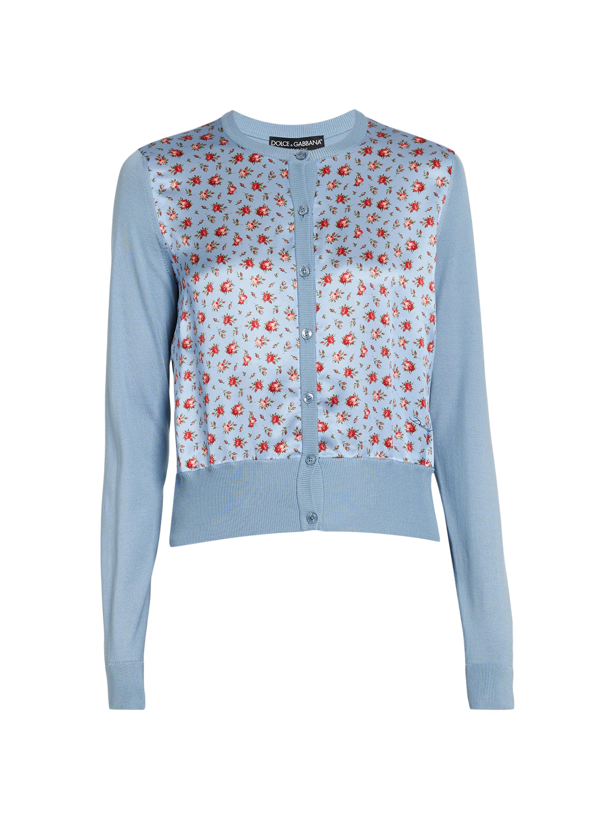Dolce & Gabbana Women's Mixed-Media Silk Cardigan - Roselline F Celeste