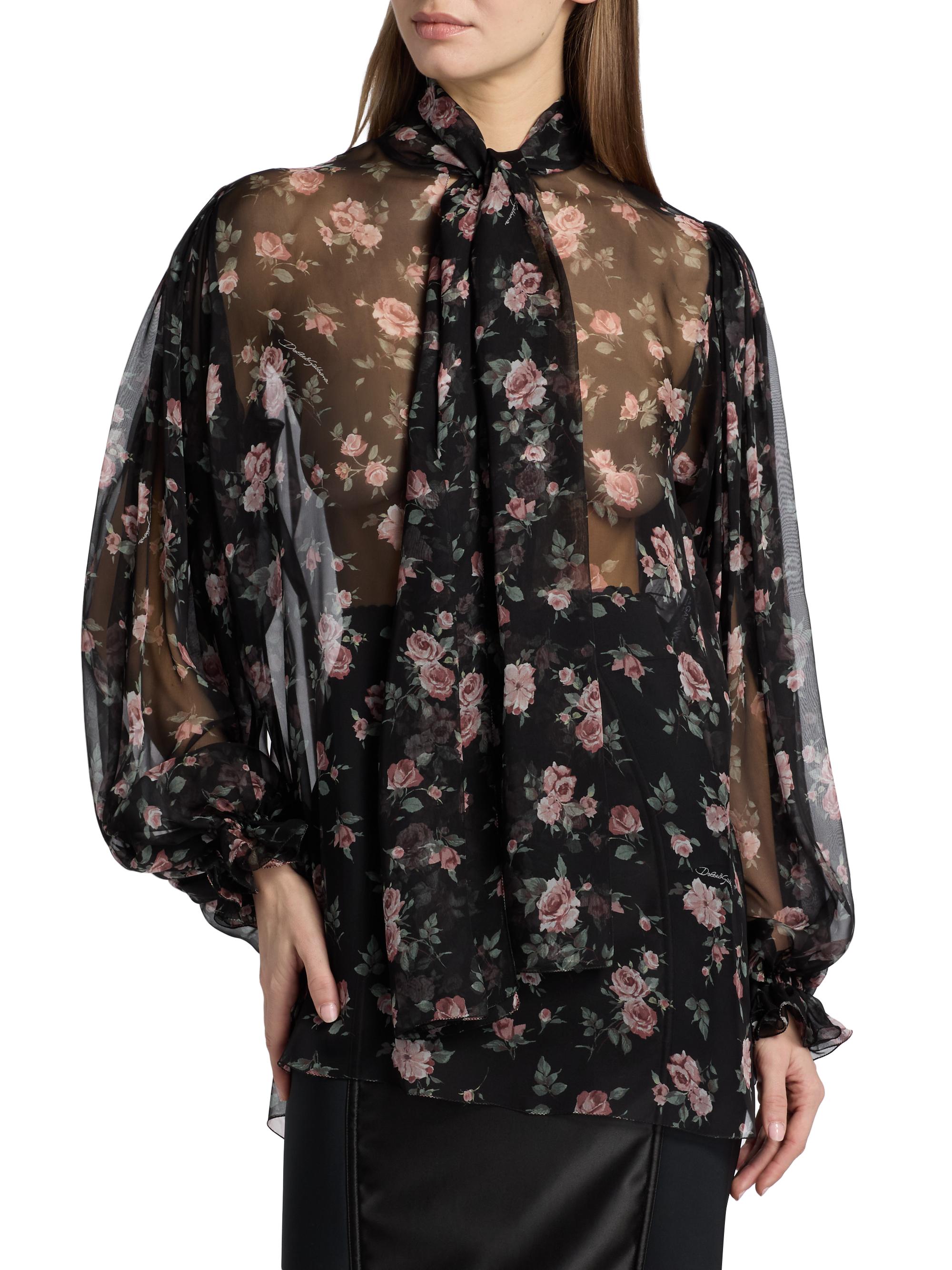 Dolce&Gabbana Vintage Rose Silk Tieneck Blouse | Saks Fifth Avenue
