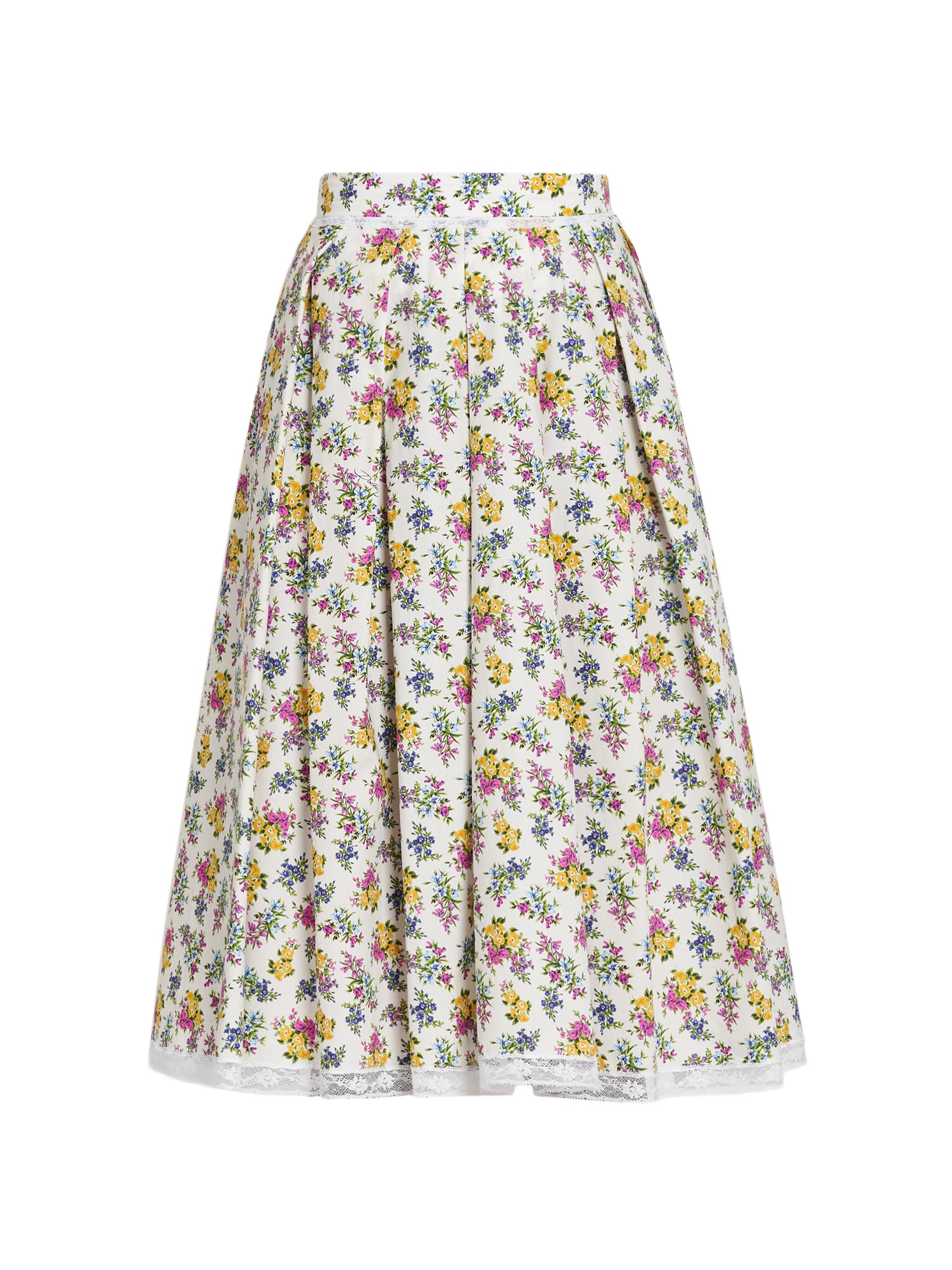 Dolce & Gabbana Women's Lace-Trim Floral Cotton Knee-Length Skirt - Fiorellini F Bco
