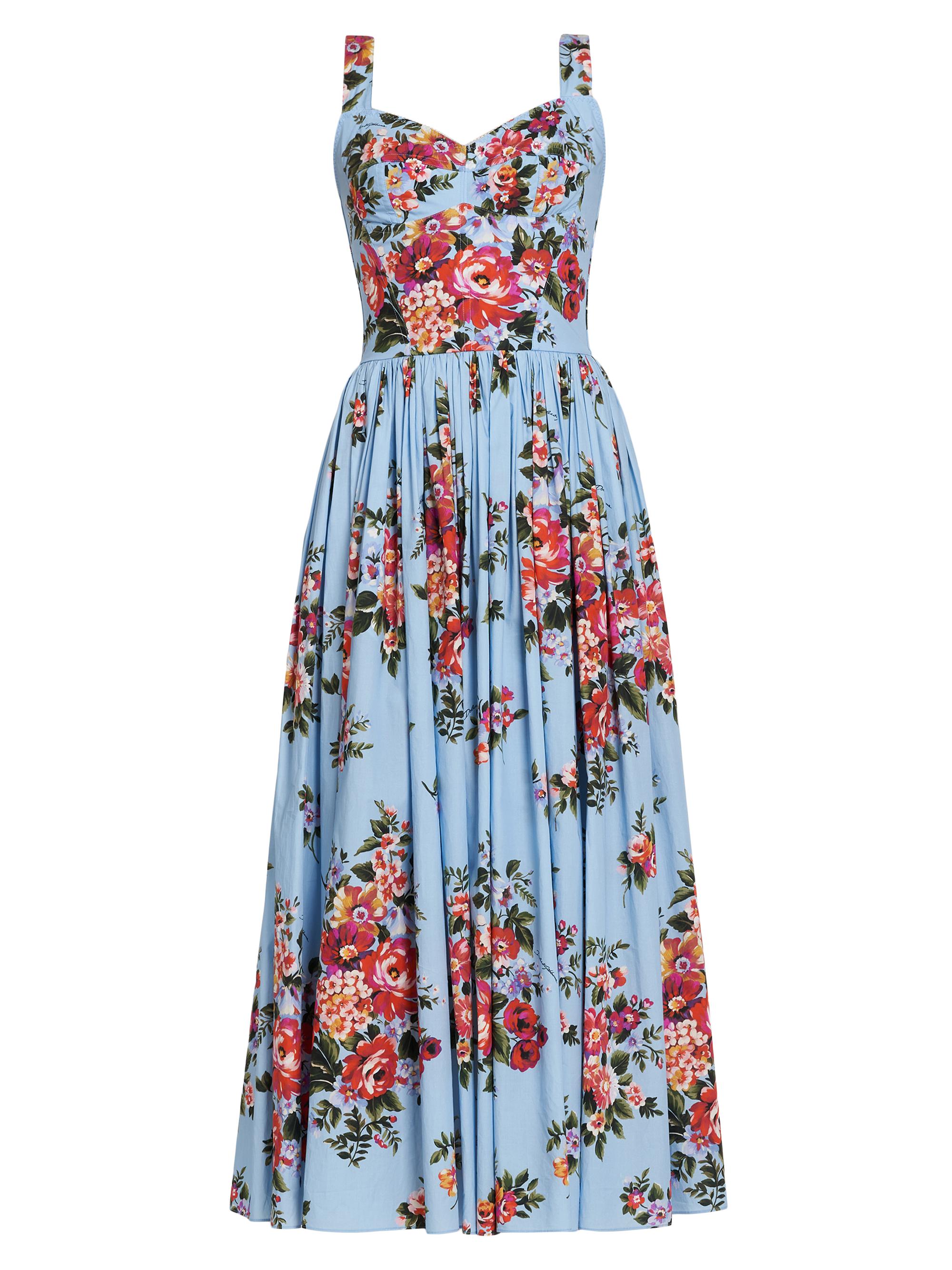 Dolce & Gabbana Women's Pleated Floral Cotton Midi-Dress - Mazz Fiori F Celeste