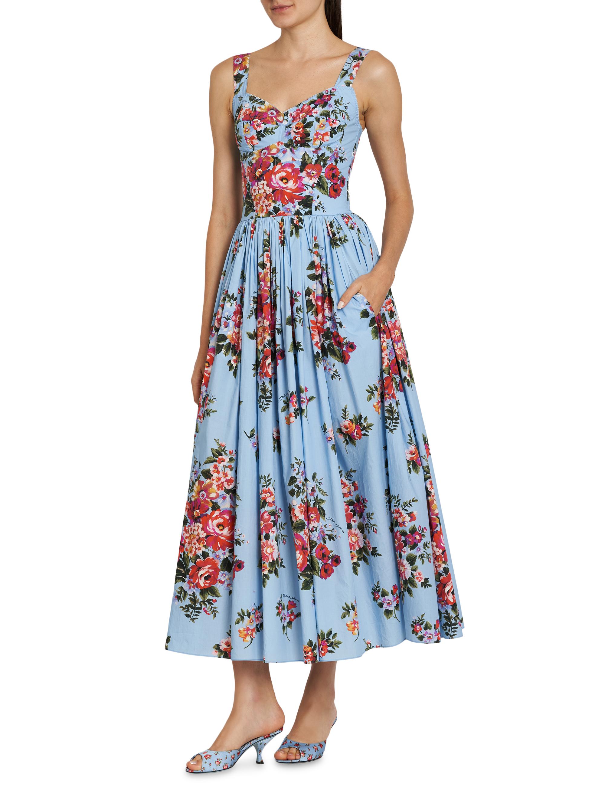 Dolce&Gabbana Pleated Floral Cotton Midi-Dress | Saks Fifth Avenue