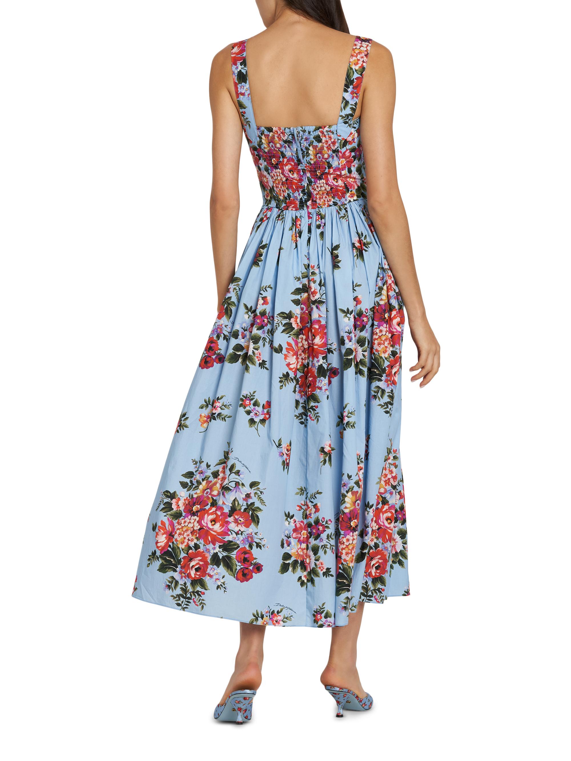 Dolce&Gabbana Pleated Floral Cotton Midi-Dress | Saks Fifth Avenue