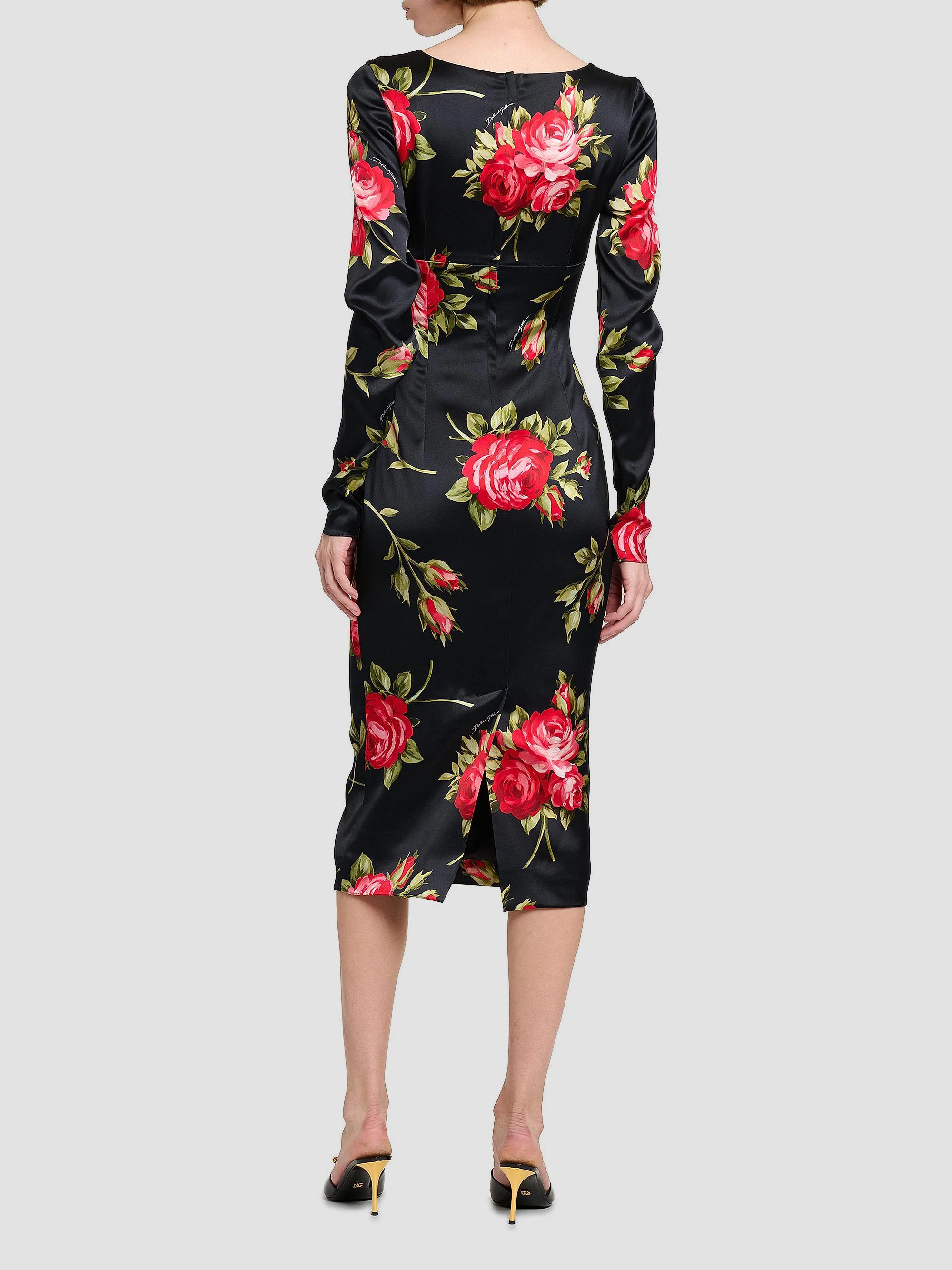 Dolce&Gabbana Floral Satin Long-Sleeve Cocktail Dress | Saks Fifth