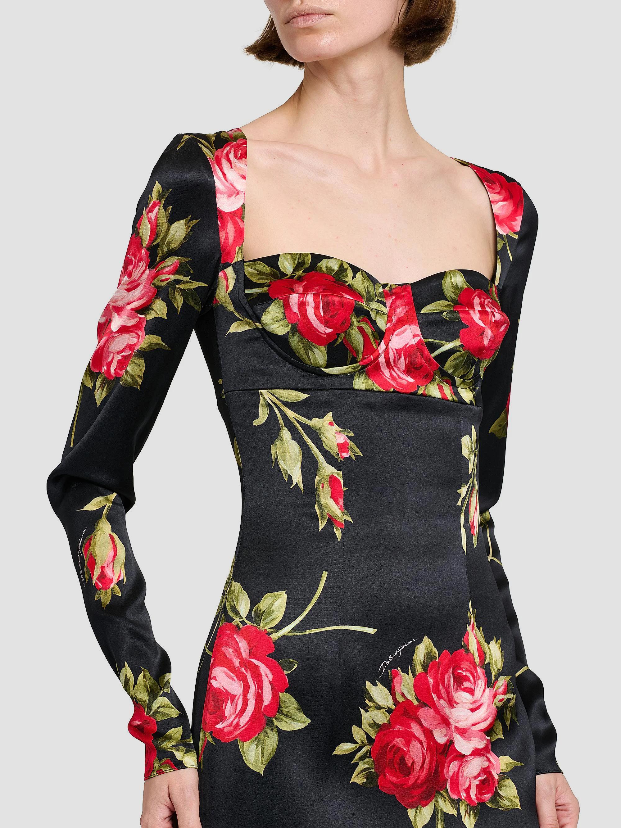 Dolce & Gabbana 花柄長袖ドレス Dolce&Gabbana Floral Satin Long-Sleeve Cocktail Dress | Saks Fifth