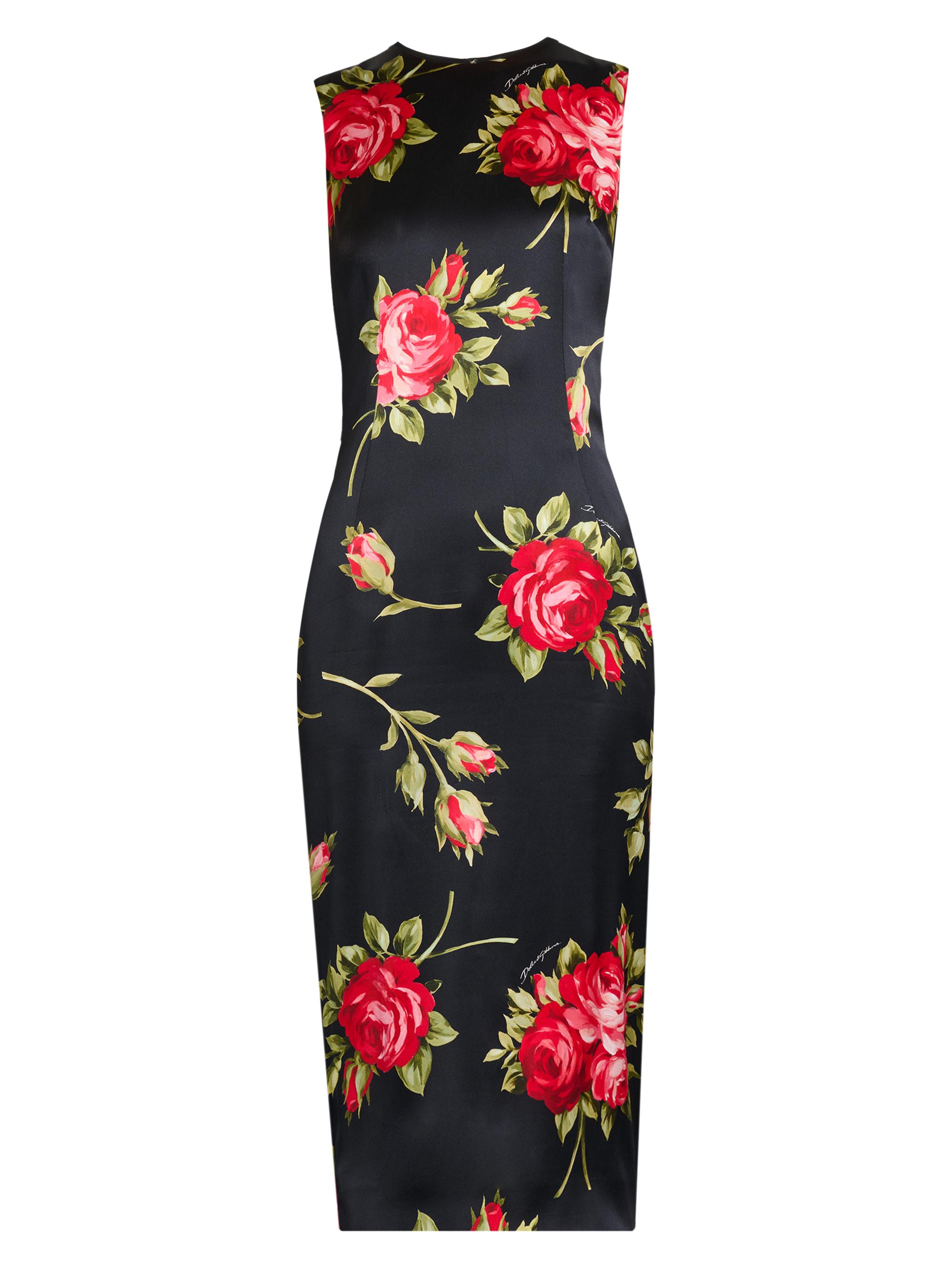 Dolce & Gabbana Women's Floral Satin Sleeveless Cocktail Dress - Bouquet Rose F Nero