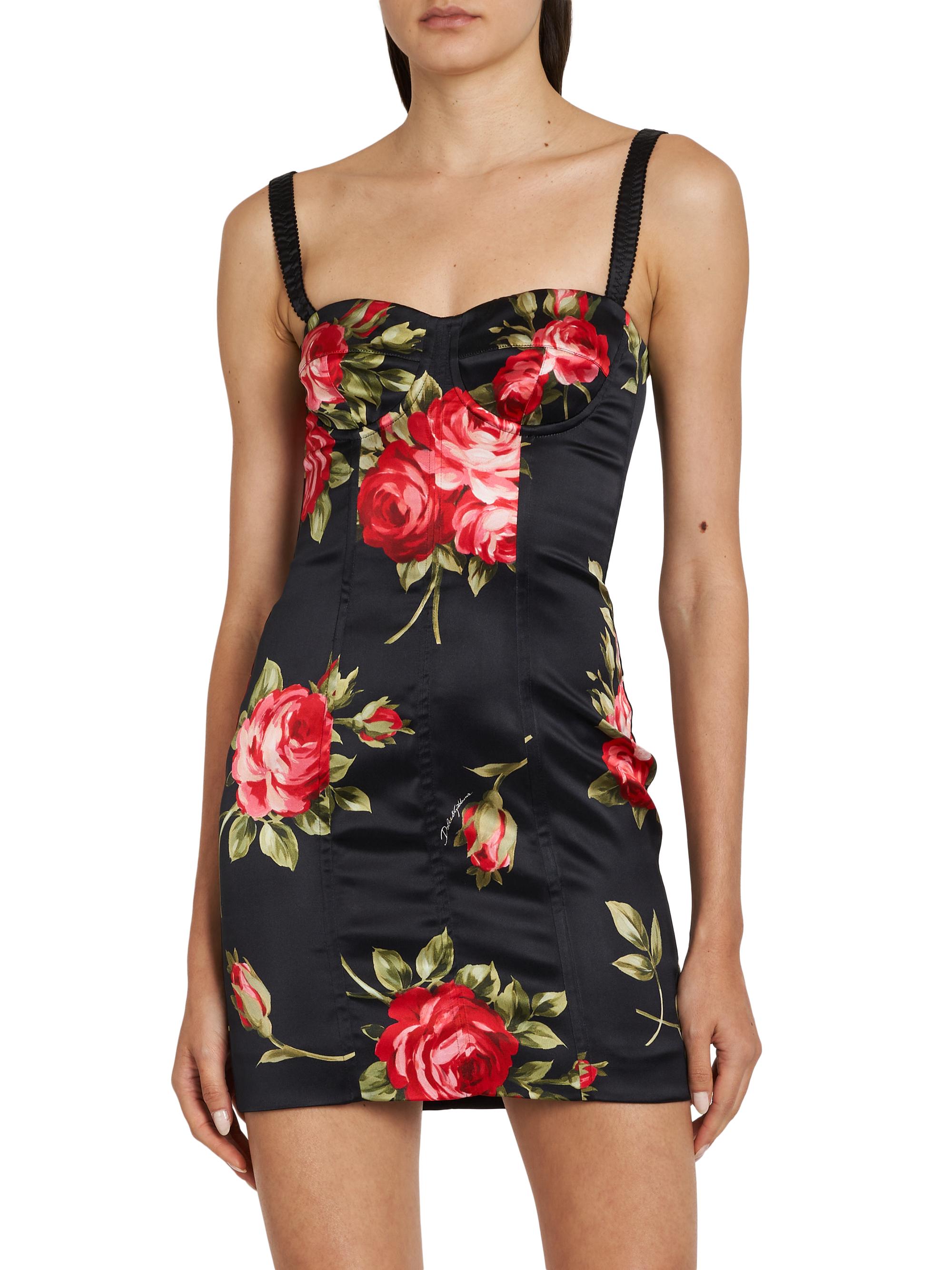 Dolce & Gabbana Women's Floral Bustier Minidress - Bouquet Rose F Nero