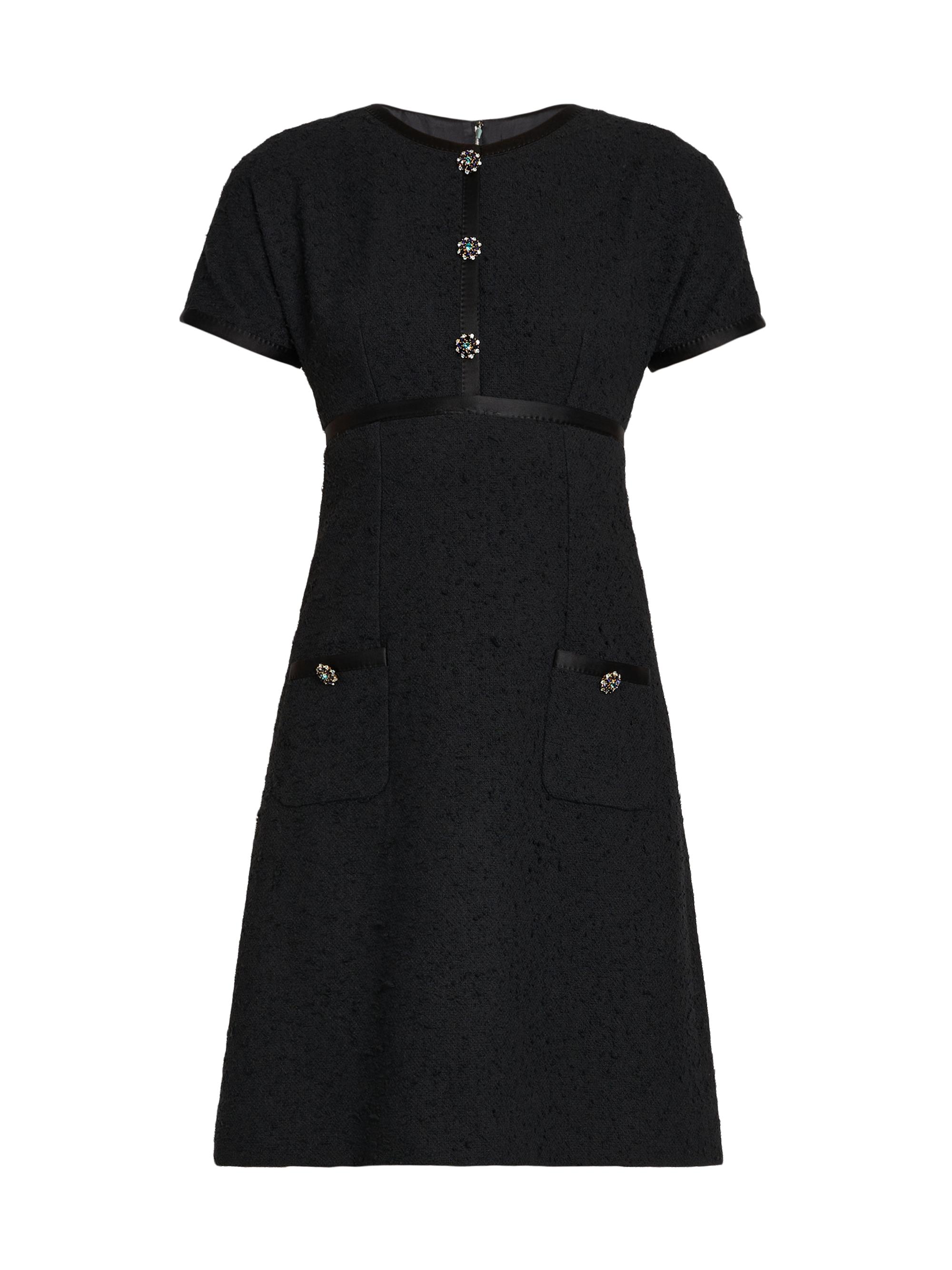 Dolce & Gabbana Women's Crystal-Button Tweed A-Line Minidress - Nero