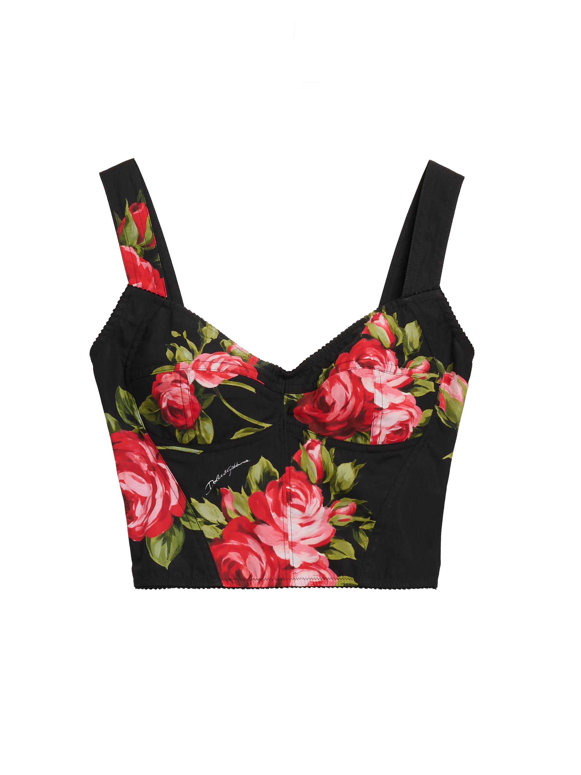 Dolce & Gabbana Women's Rose Cotton-Blend Crop Top - Bouquet Rose F Nero