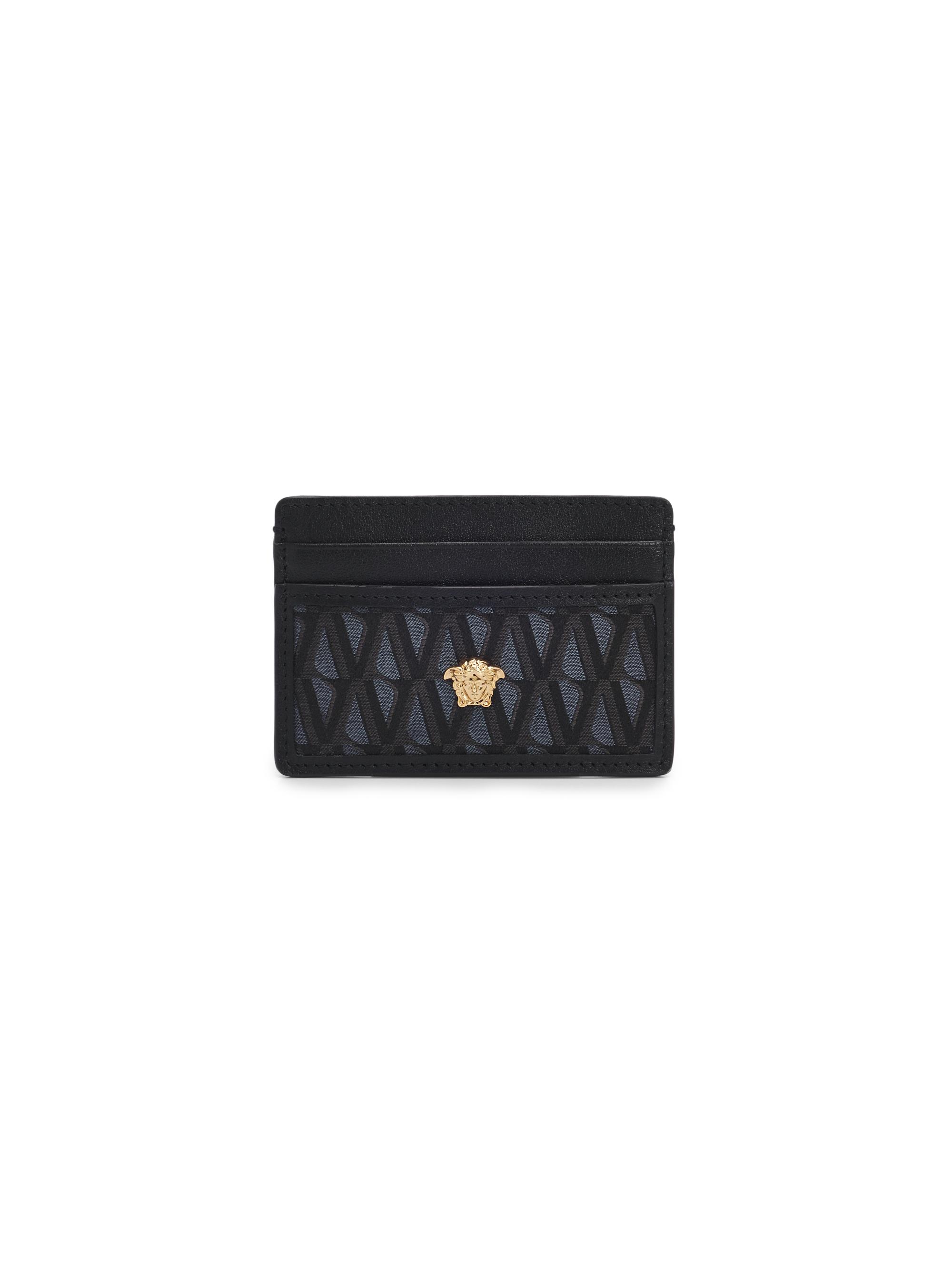 Versace Men's Monogram Jacquard & Leather Card Case - Black  Gold