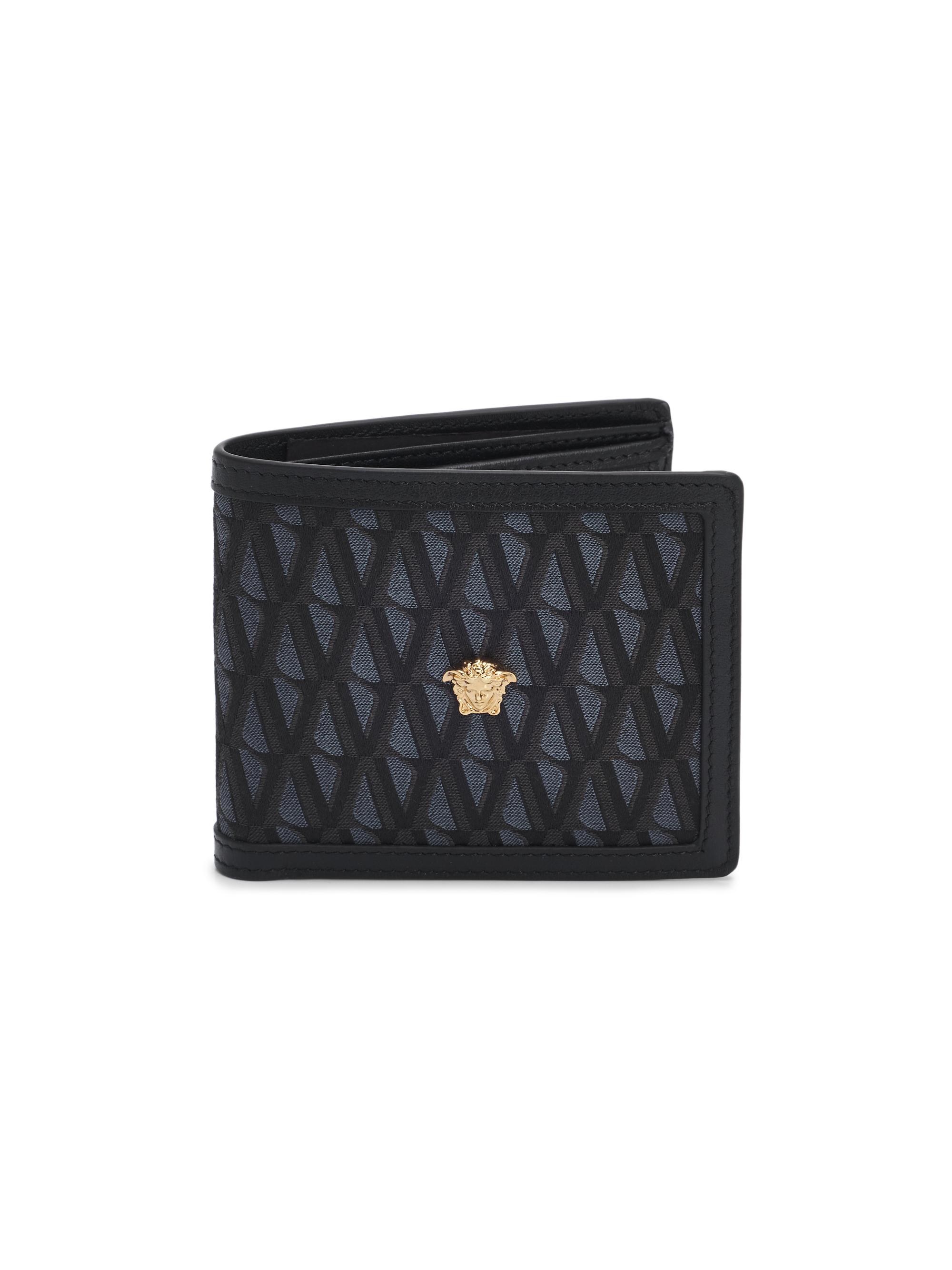 Versace Men's Monogram Jacquard & Leather Bifold Wallet - Black  Gold