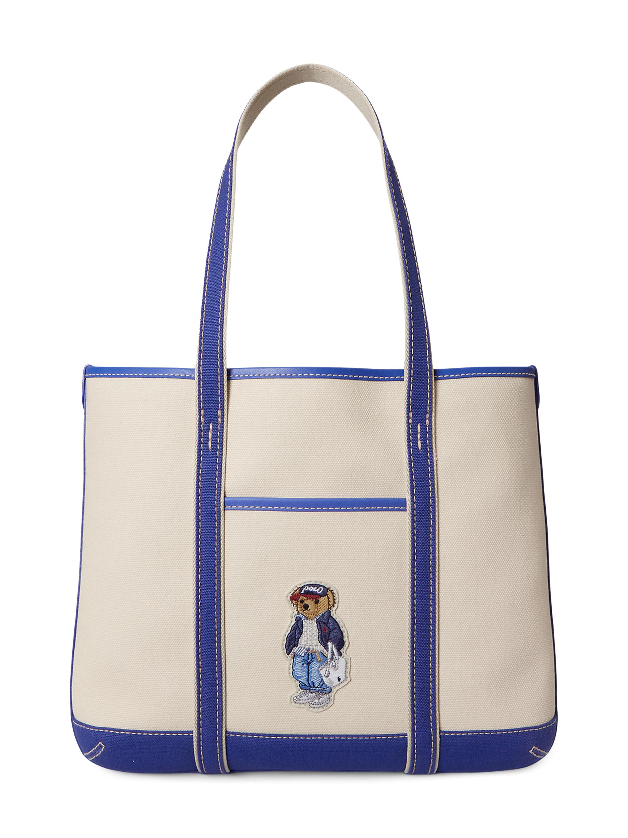 Polo Ralph Lauren Women's  Spring Bear Shopper Tote Bag - Ecru And Indigo Sky
