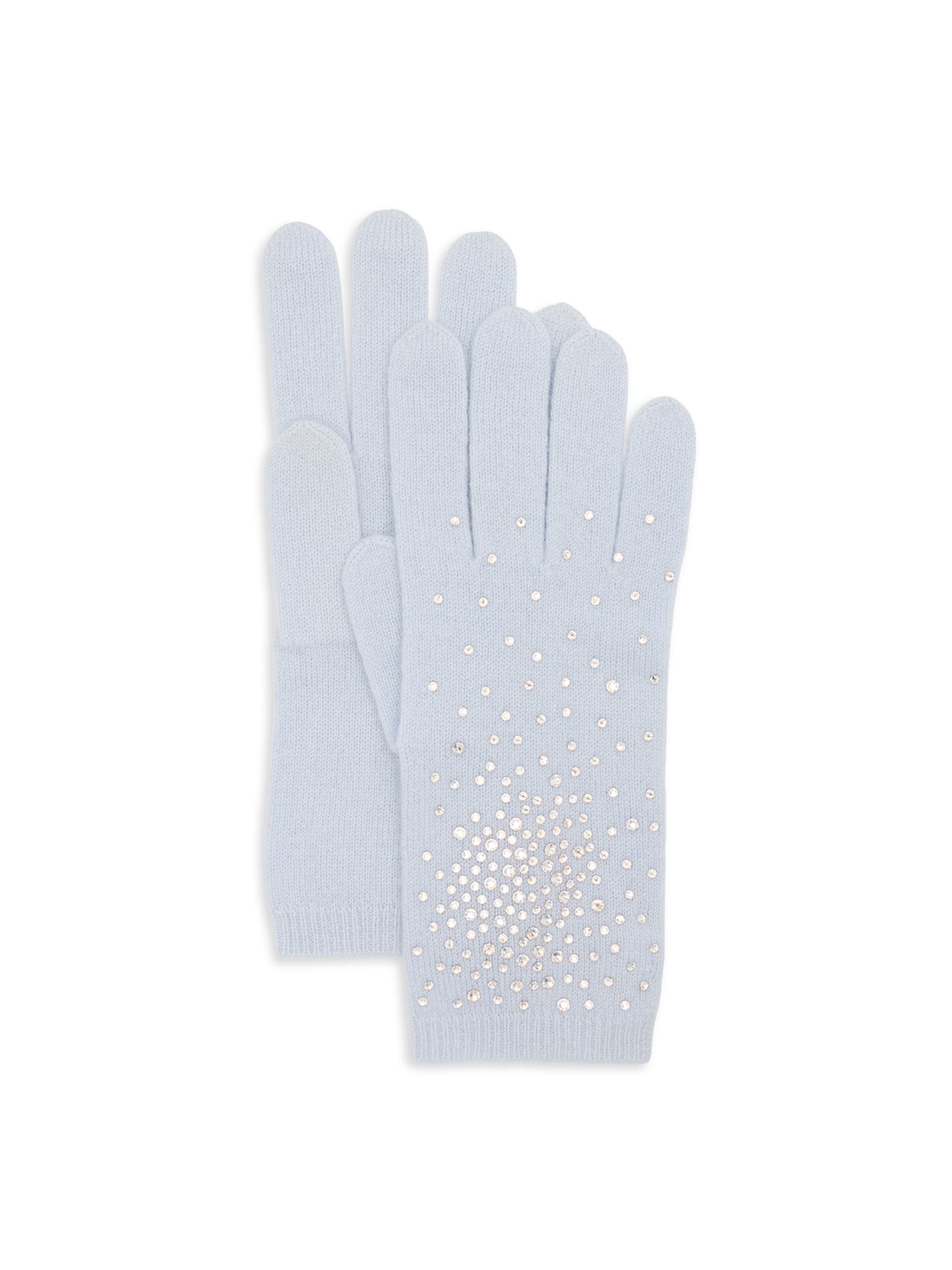 Carolyn Rowan Collection Women's Crystal-Embellished Cashmere Gloves - Cloud Blue