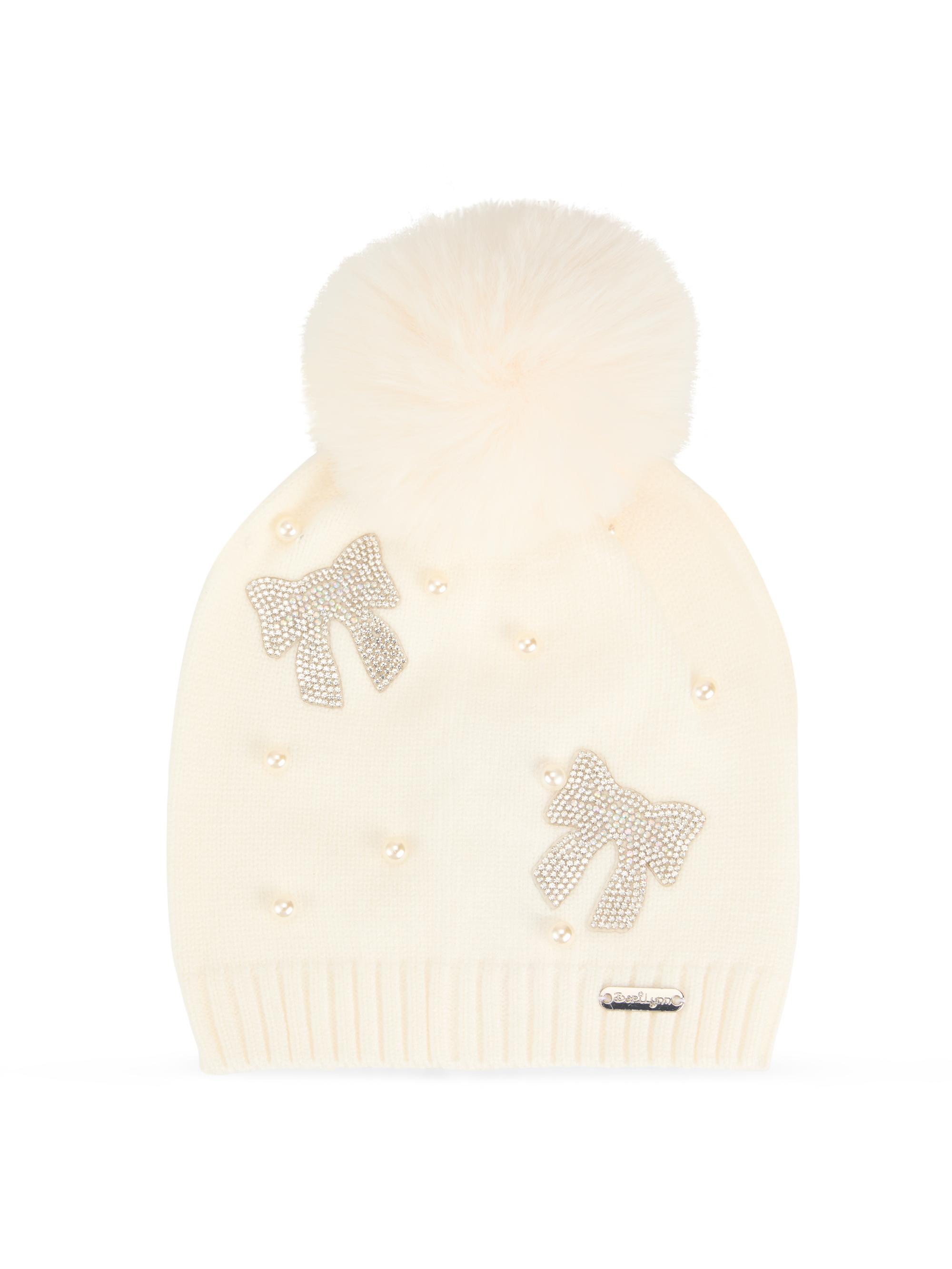Bari Lynn Slouchy Imitation Pearl Bow Pom-Pom Beanie -