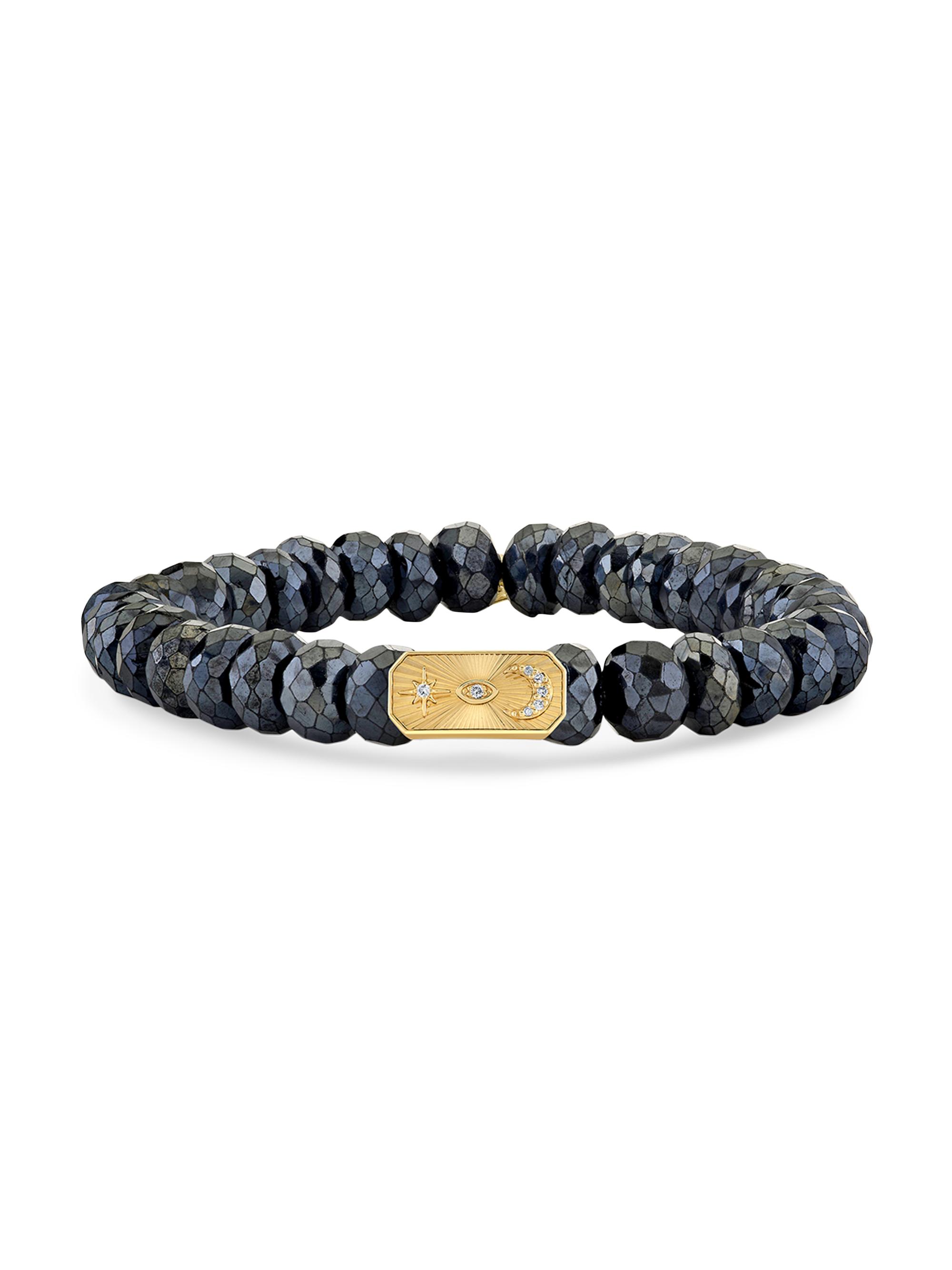 Sydney Evan Women's 14K Yellow Gold, Black Onyx & 0.02 TCW Diamond Station Bracelet - Black