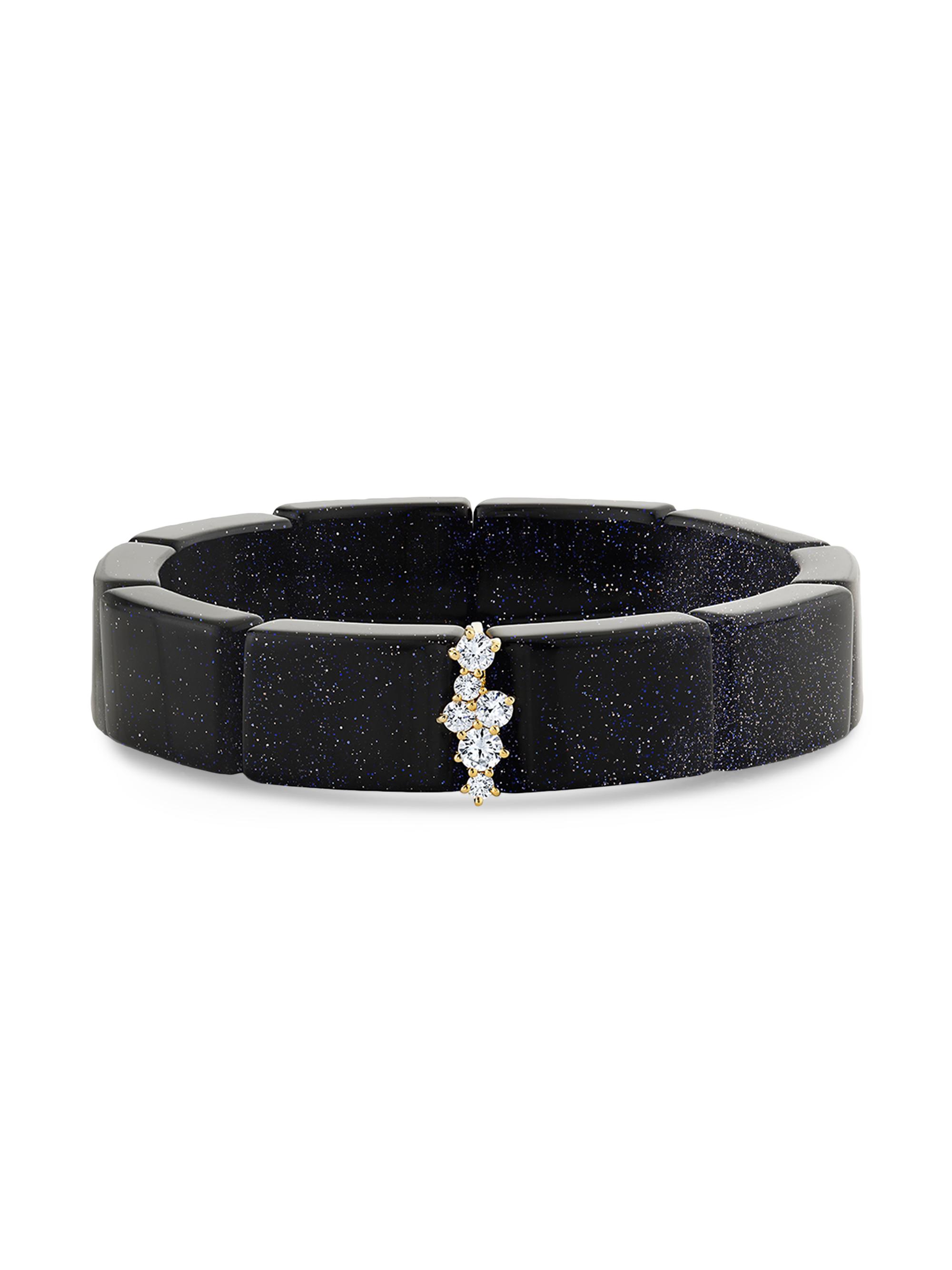 Sydney Evan Women's 14K Yellow Gold, Blue Goldstone & 0.39 TCW Diamond Bracelet - Goldstone