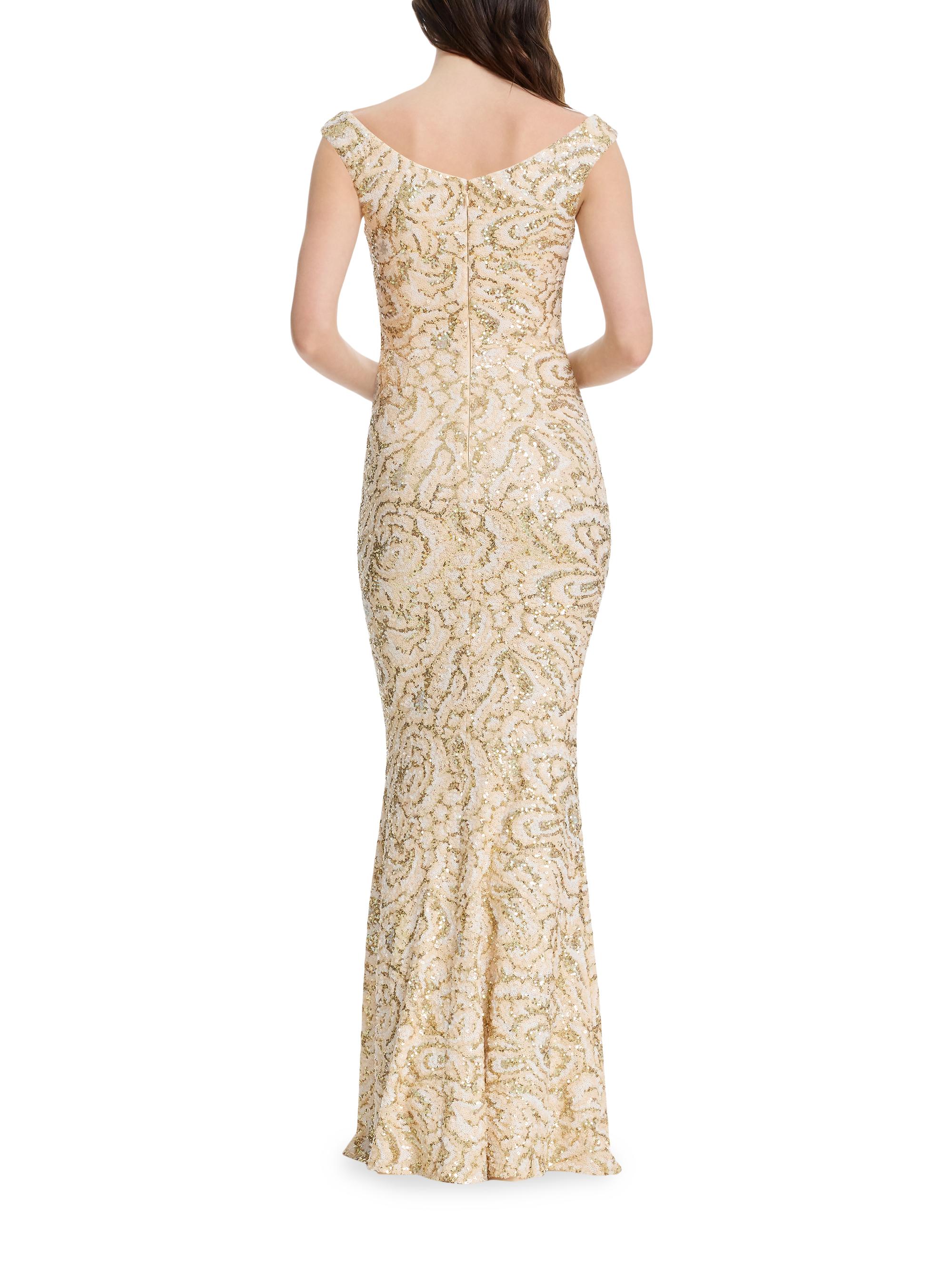 Dress The Population Women's Josie Sequin Mermaid Gown - Cream Multi - Size Large