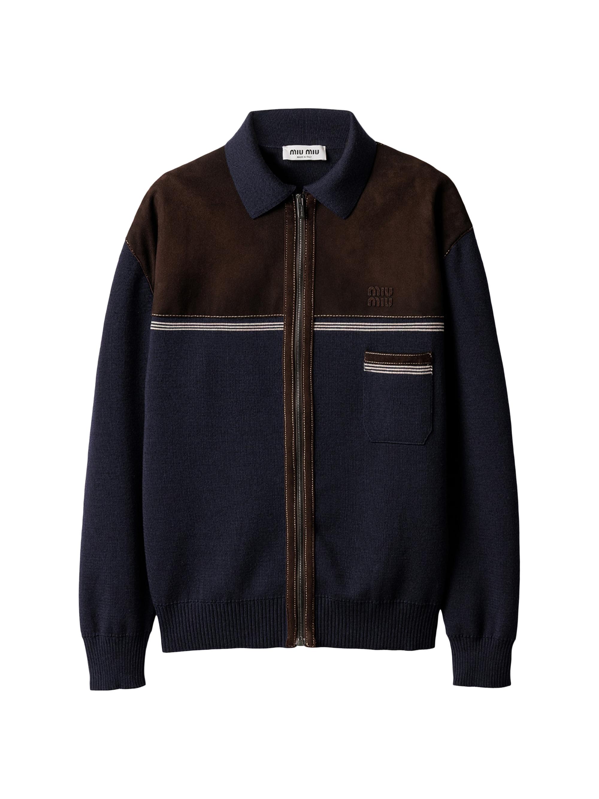 Miu Miu Women's Wool and Leather Zipper Cardigan - Blue