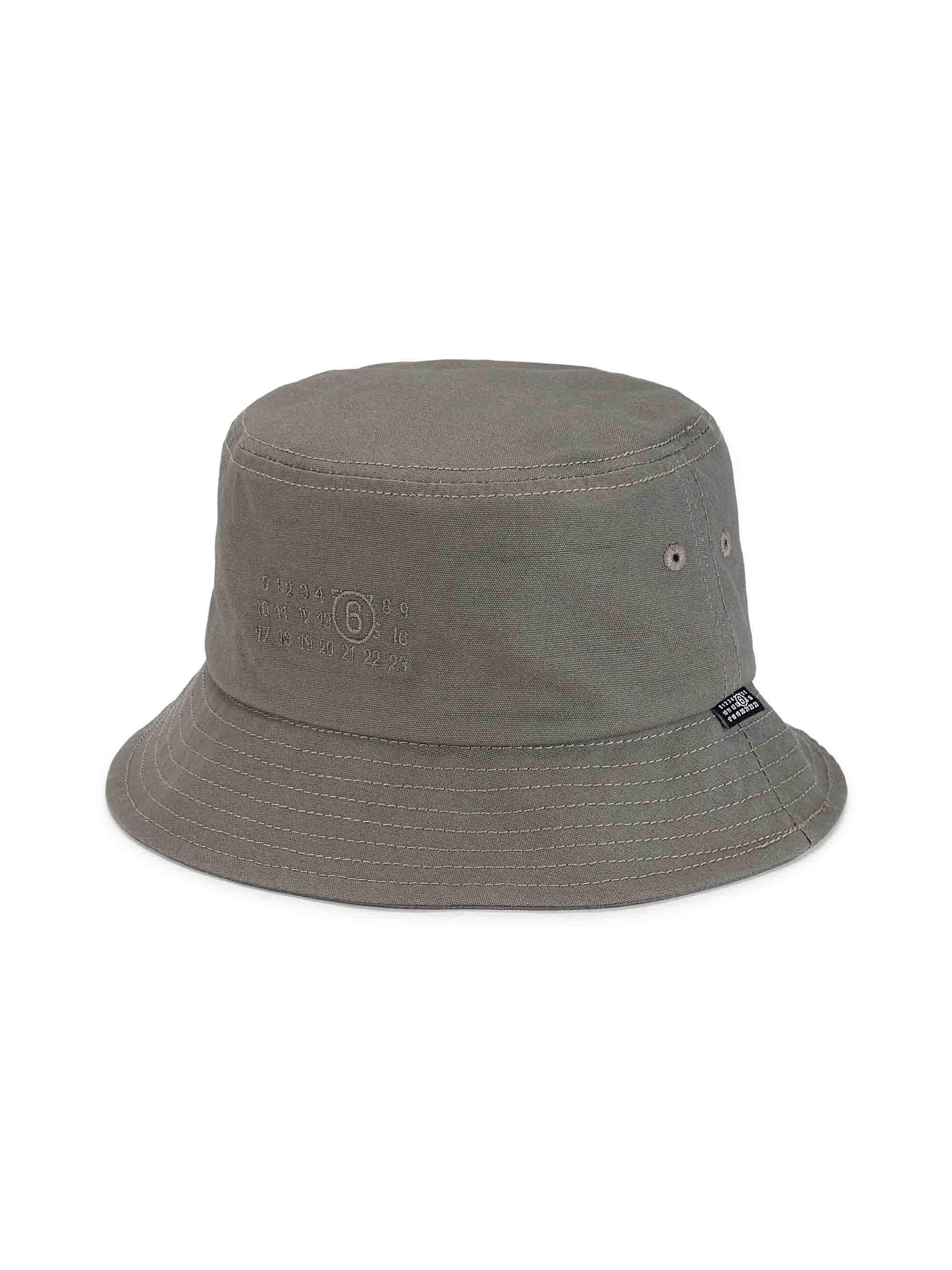 MM6 Maison Margiela Men's Logo Cotton Canvas Bucket Hat - Grey Blue
