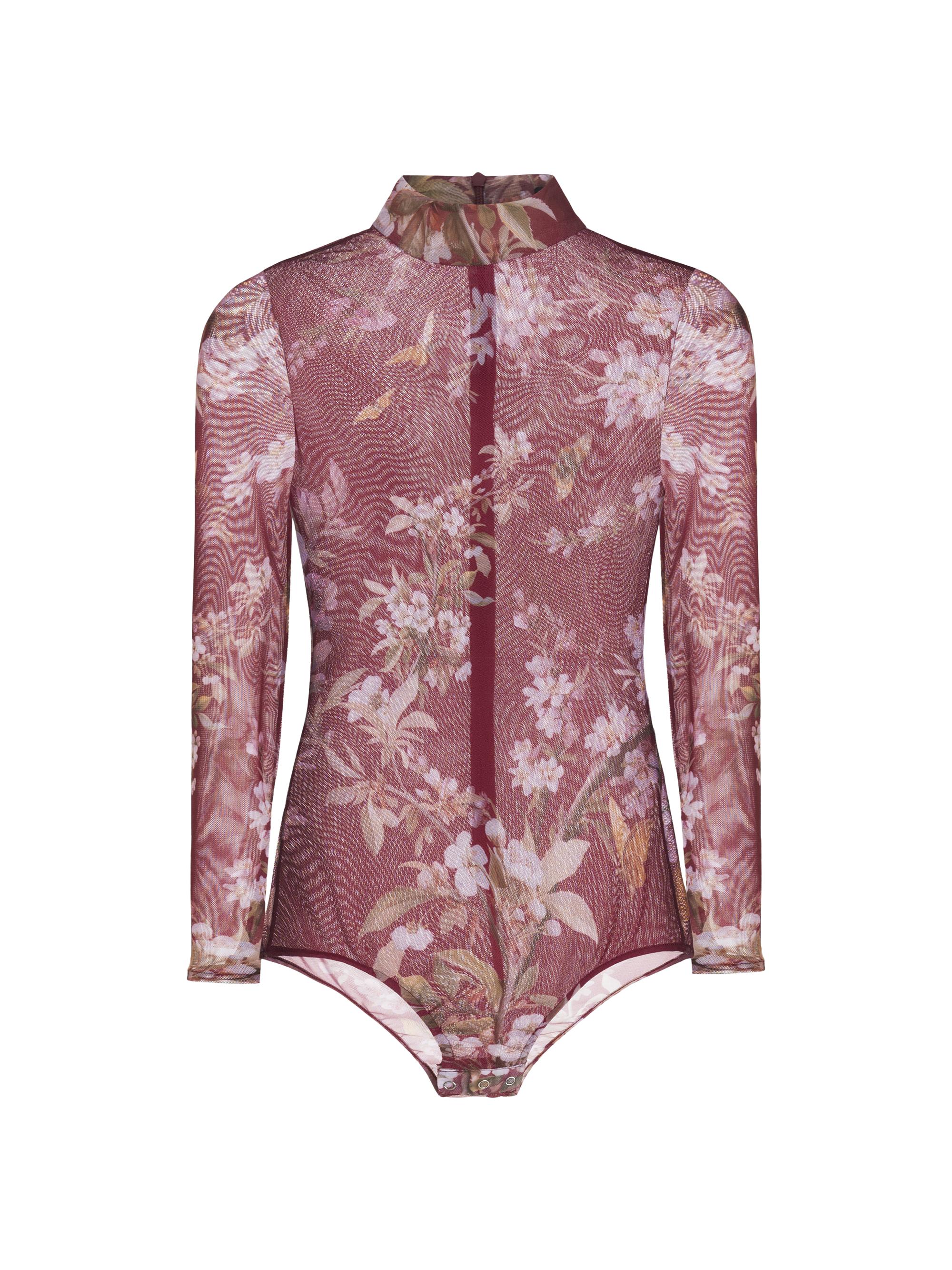 PatBO Women's Delicata Floral Mesh Bodysuit - Dark Red