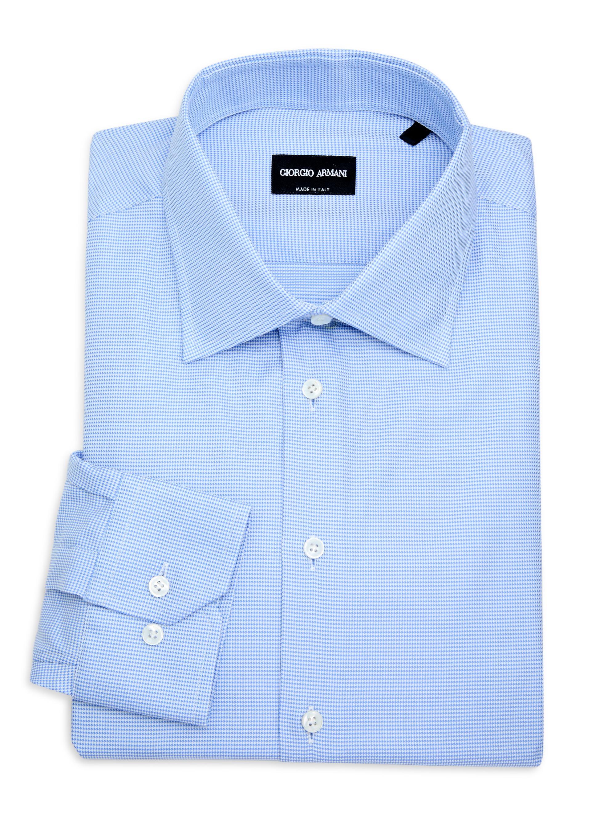 Giorgio Armani Men's Houndstooth Dress Shirt - Light Blue