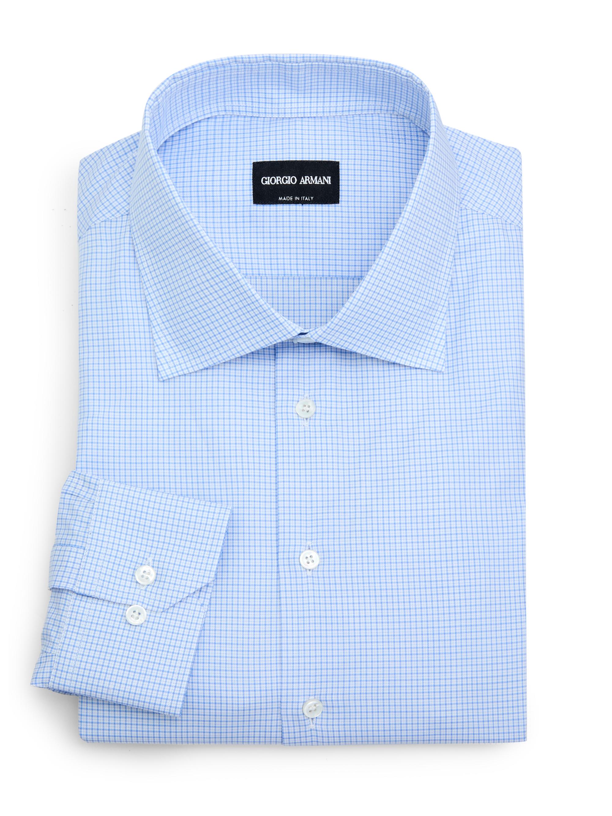Giorgio Armani Men's Checked Dress Shirt - Light Blue