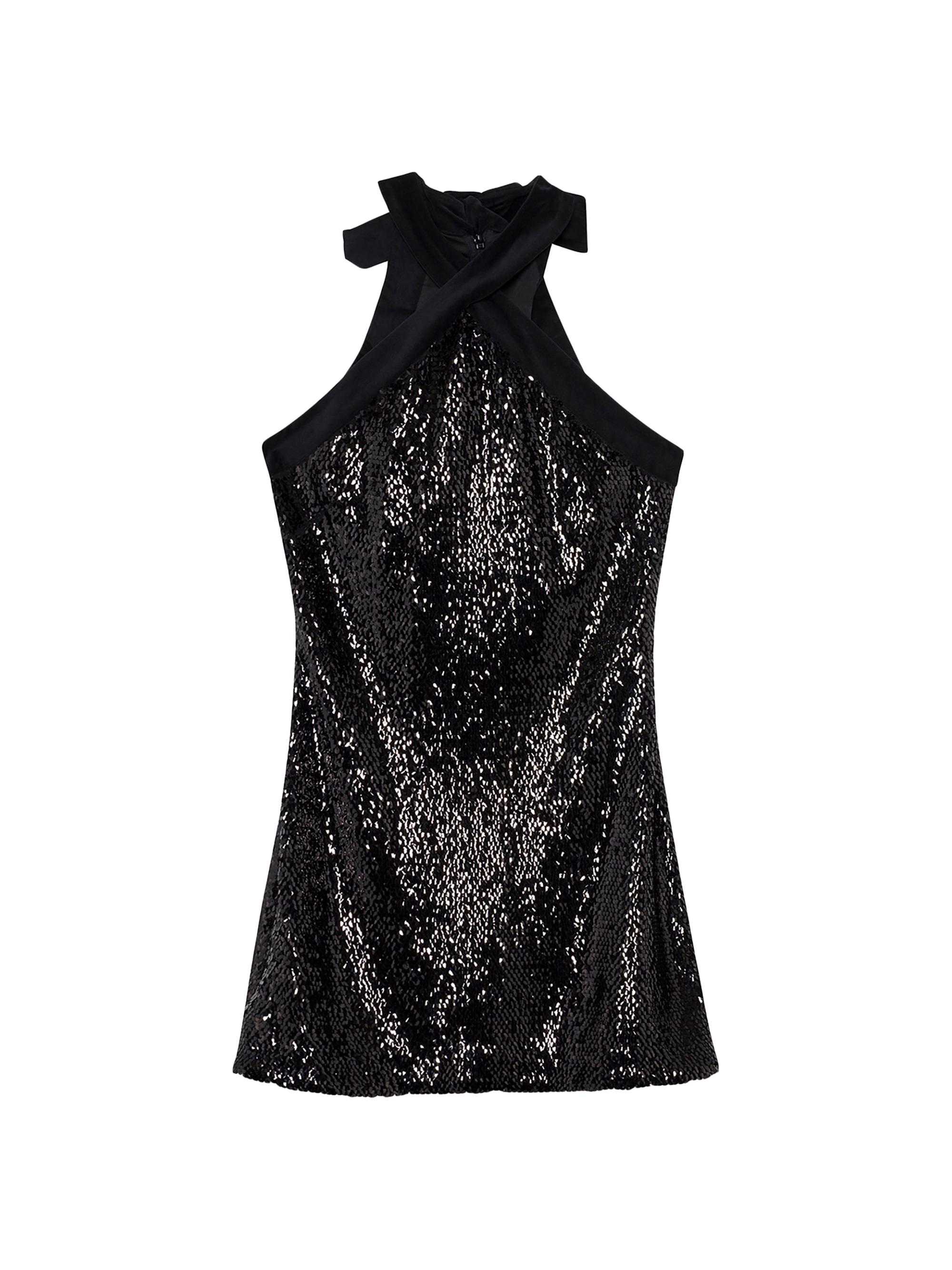 SIMKHAI Women's Isla Sequined Halter Minidress - Black
