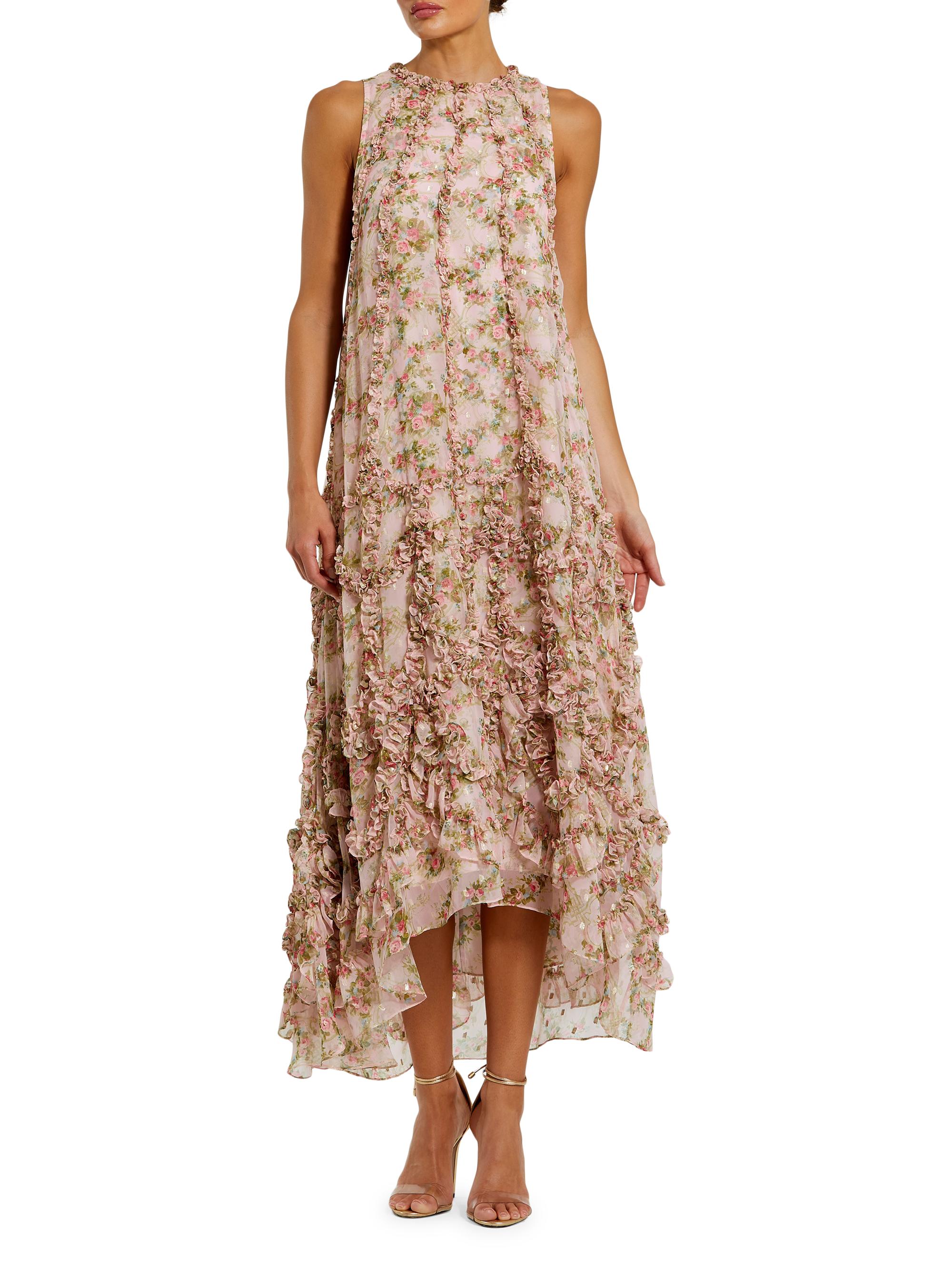 Mac Duggal Women's Cocktail Floral Ruffled Sleeveless High-Low Gown - Pink Multi