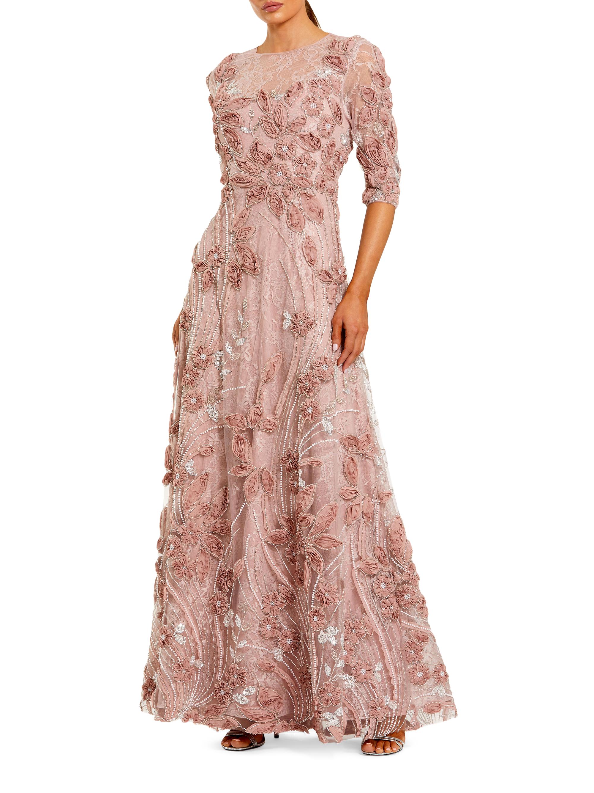 Mac Duggal Women's High Neck Embellished Lace Gown - Mocha