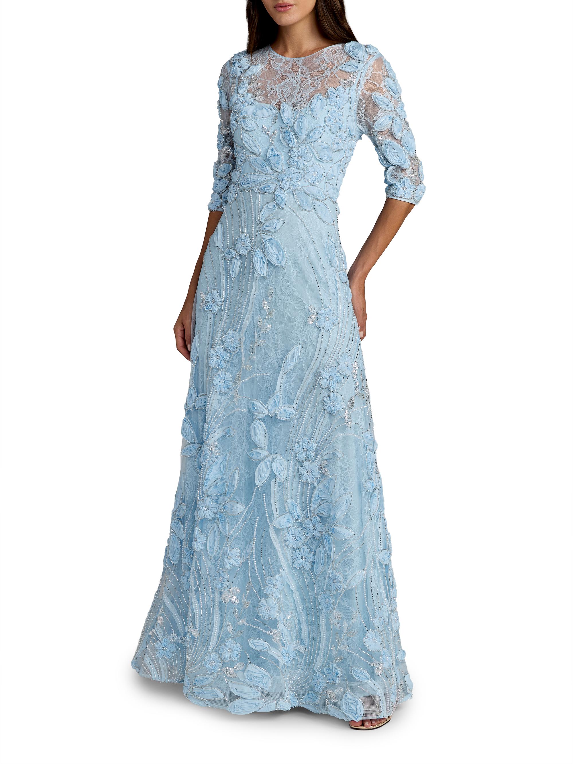Mac Duggal Women's Embellished Appliquéd Lace Gown - Periwinkle