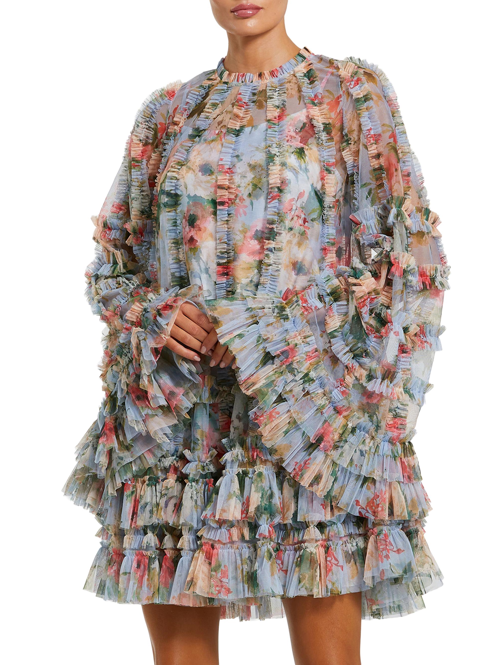 Mac Duggal Women's Cocktail Ruffled Floral Tent Dress - Blue Multi