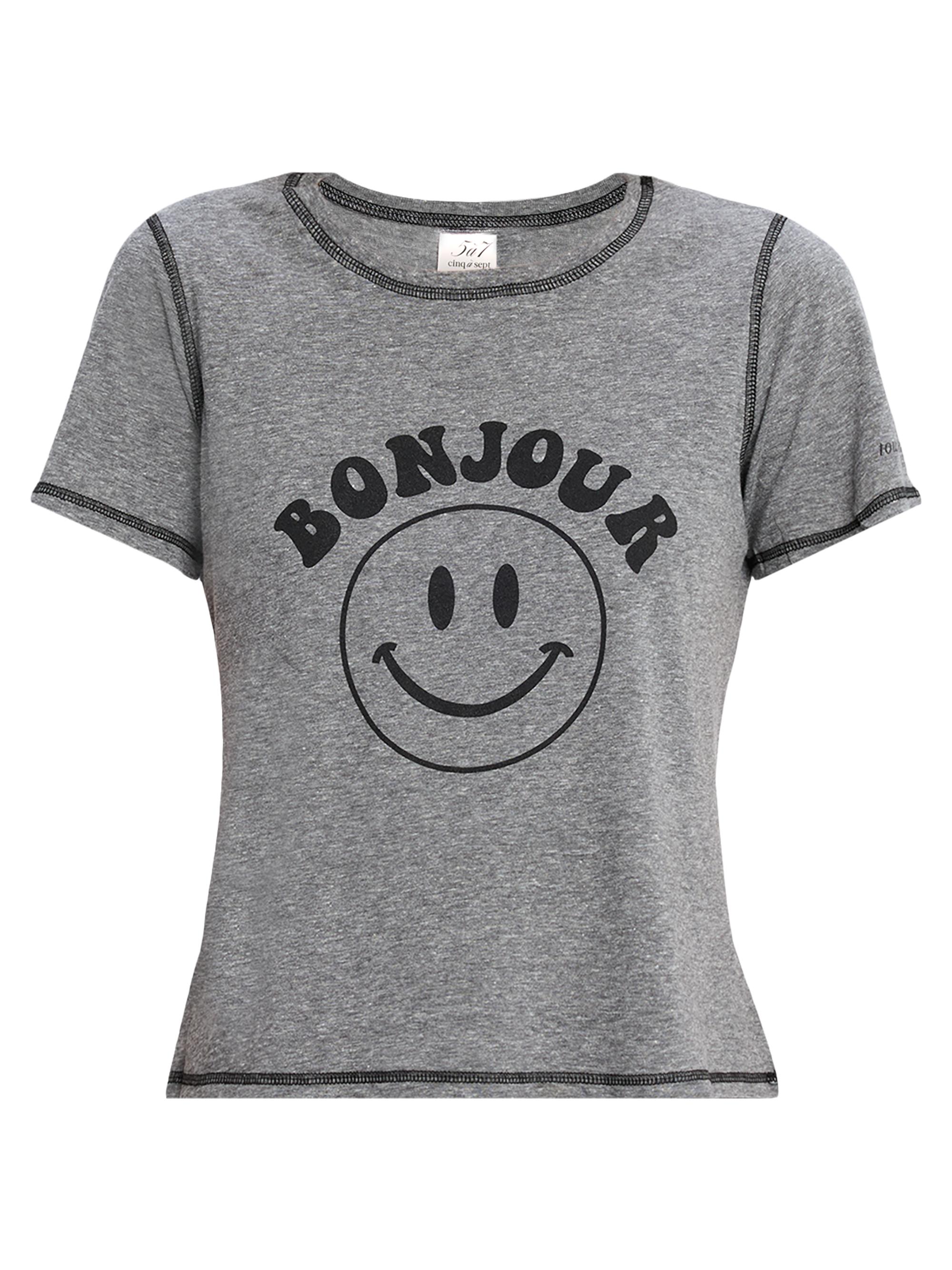 Cinq à Sept Women's Bonjour Smiley Graphic T-Shirt - Heather Grey