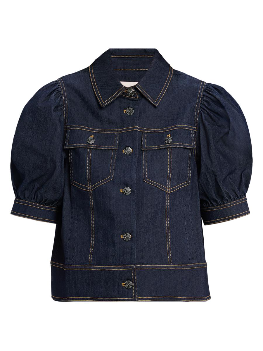 Cinq à Sept Leonie Puff-Sleeve Denim Jacket | Saks Fifth Avenue