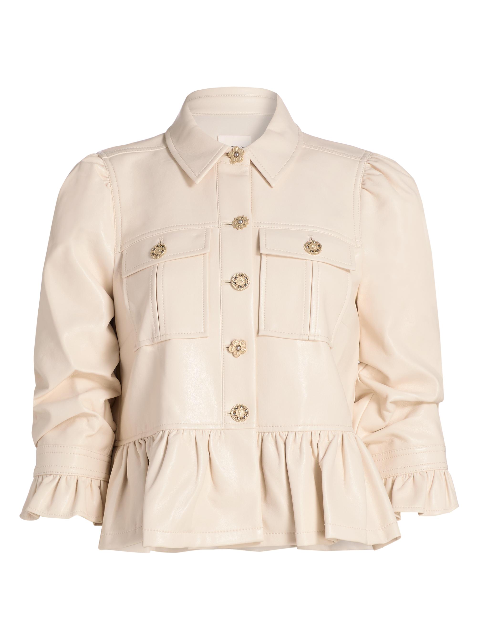 Cinq à Sept Women's Delanie Faux-Leather Ruffle Jacket - Limestone