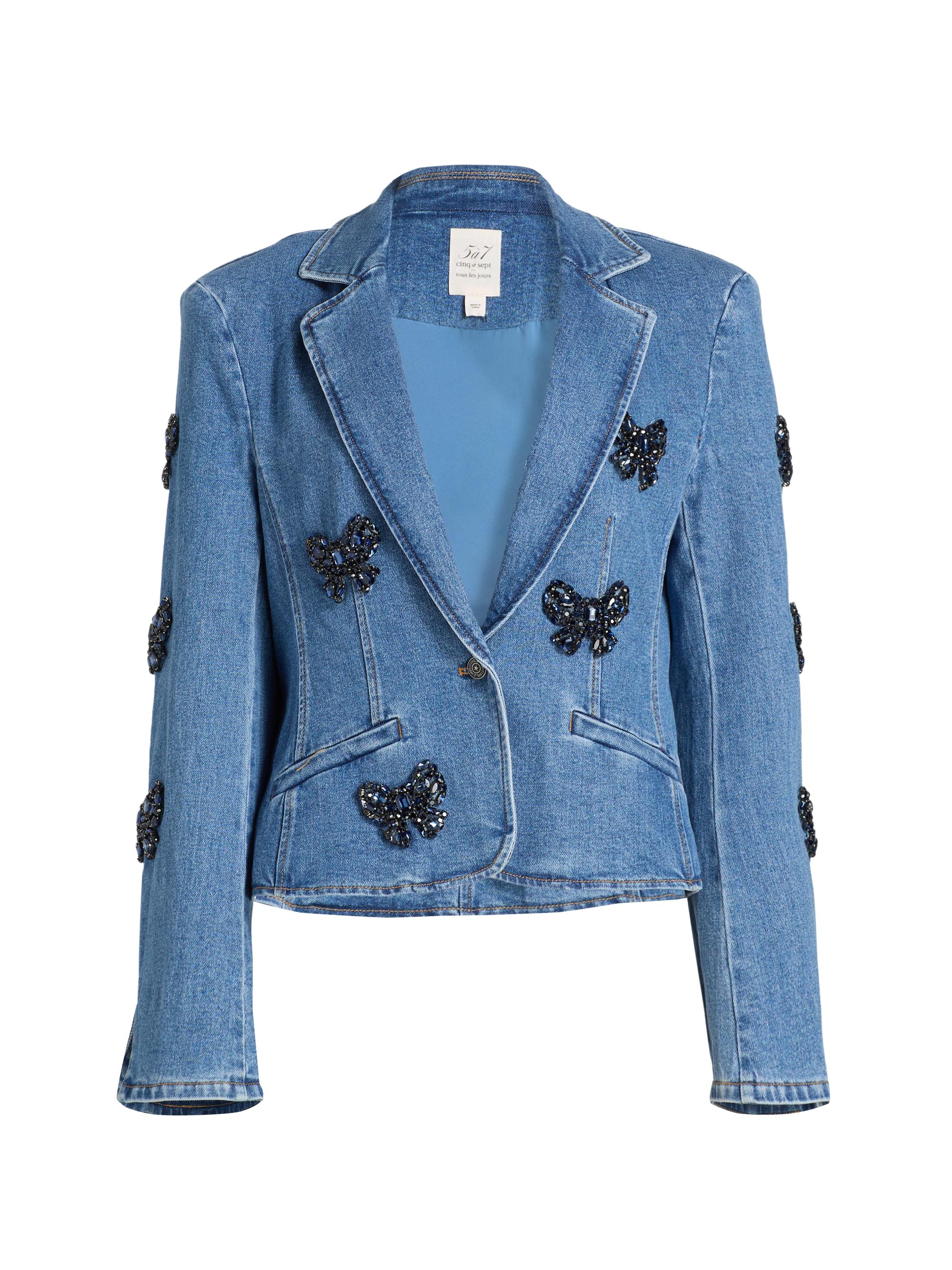 Cinq à Sept Women's Le Petit Khloe Rhinestone Bow Denim Blazer - Blue Haze