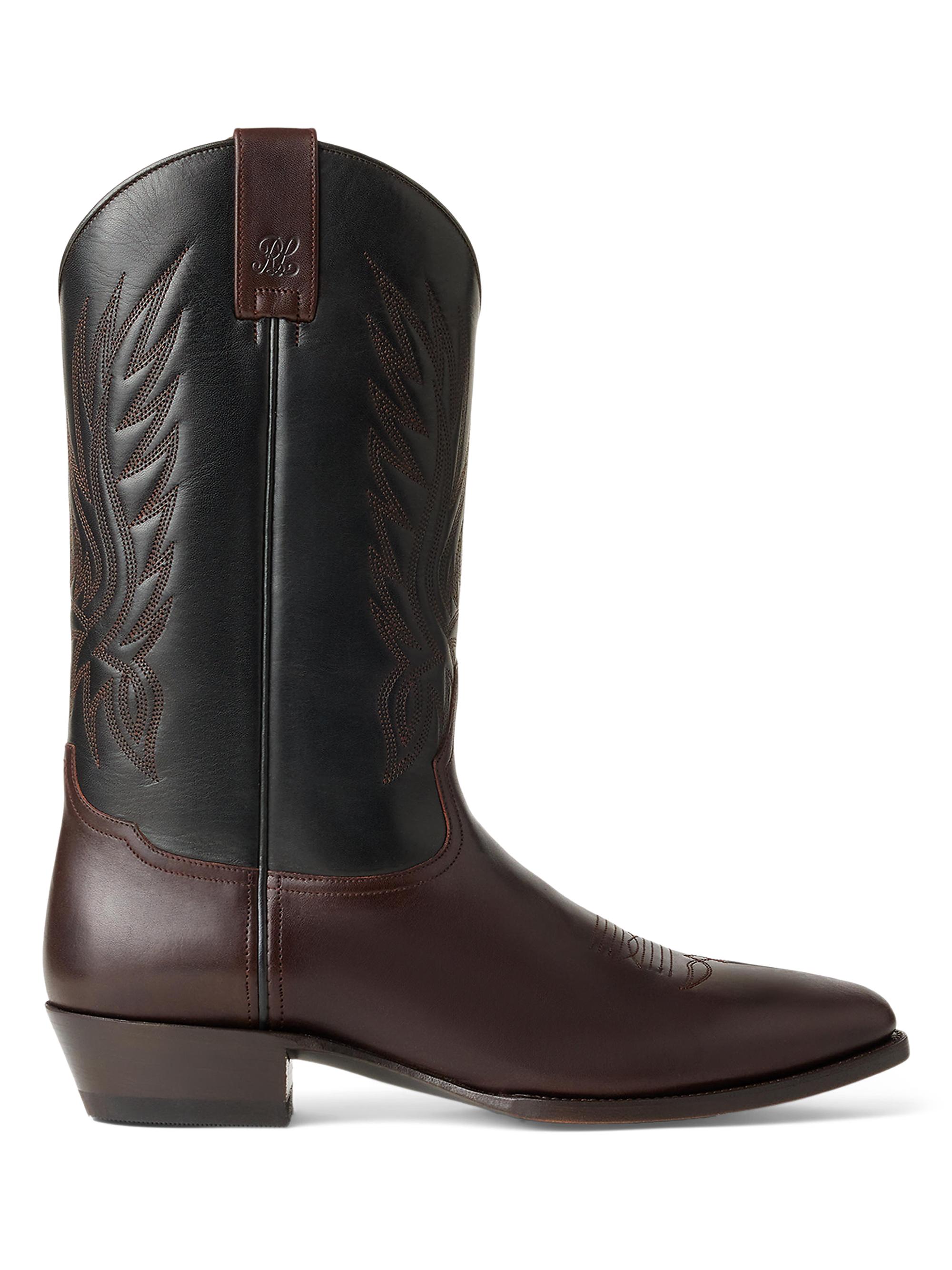 Ralph Lauren Purple Label Men's Leather Western Boots - Luggage Brown Black